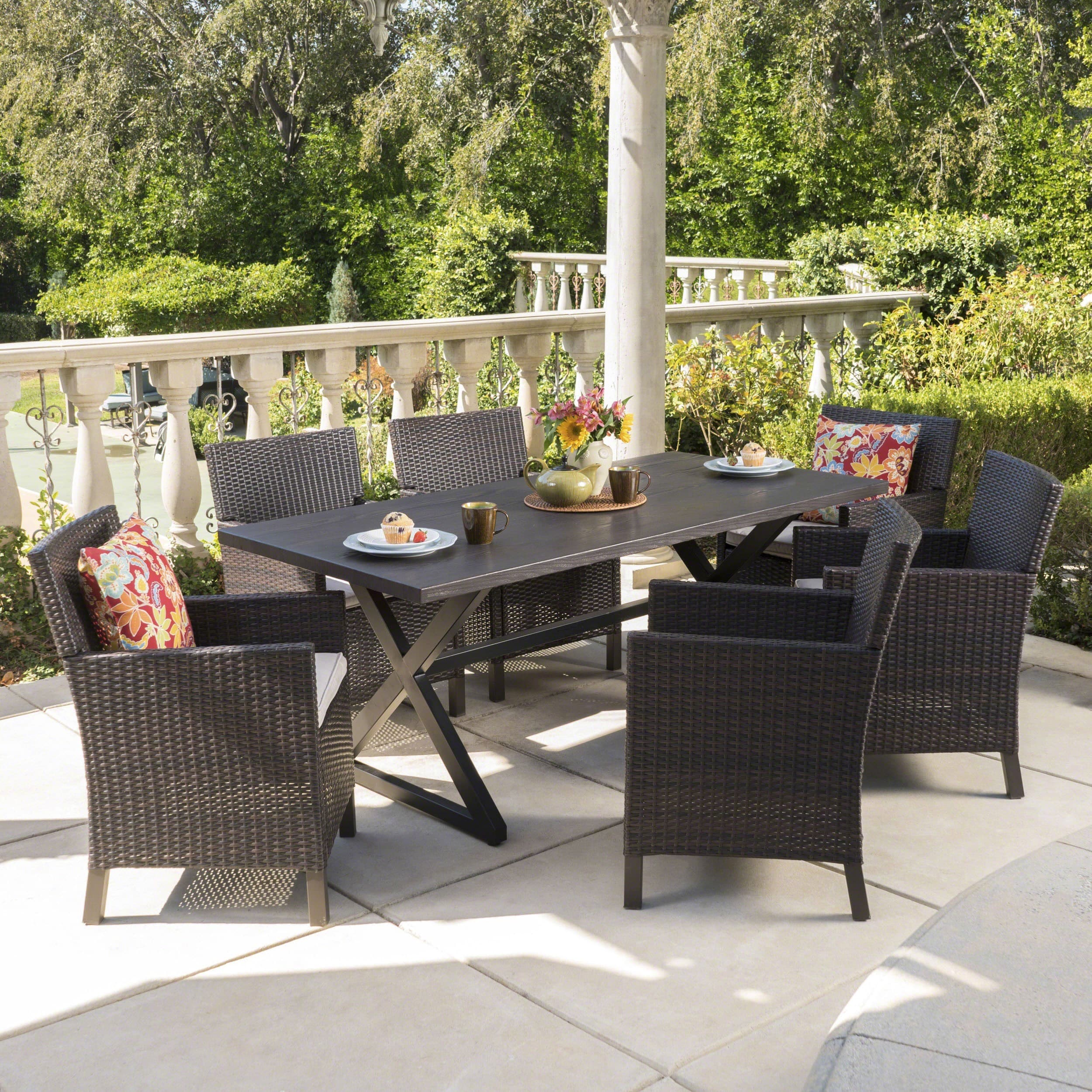 Blair Outdoor 7-piece Aluminum Wicker Dining Set With Cushions By Christopher Knight Home
