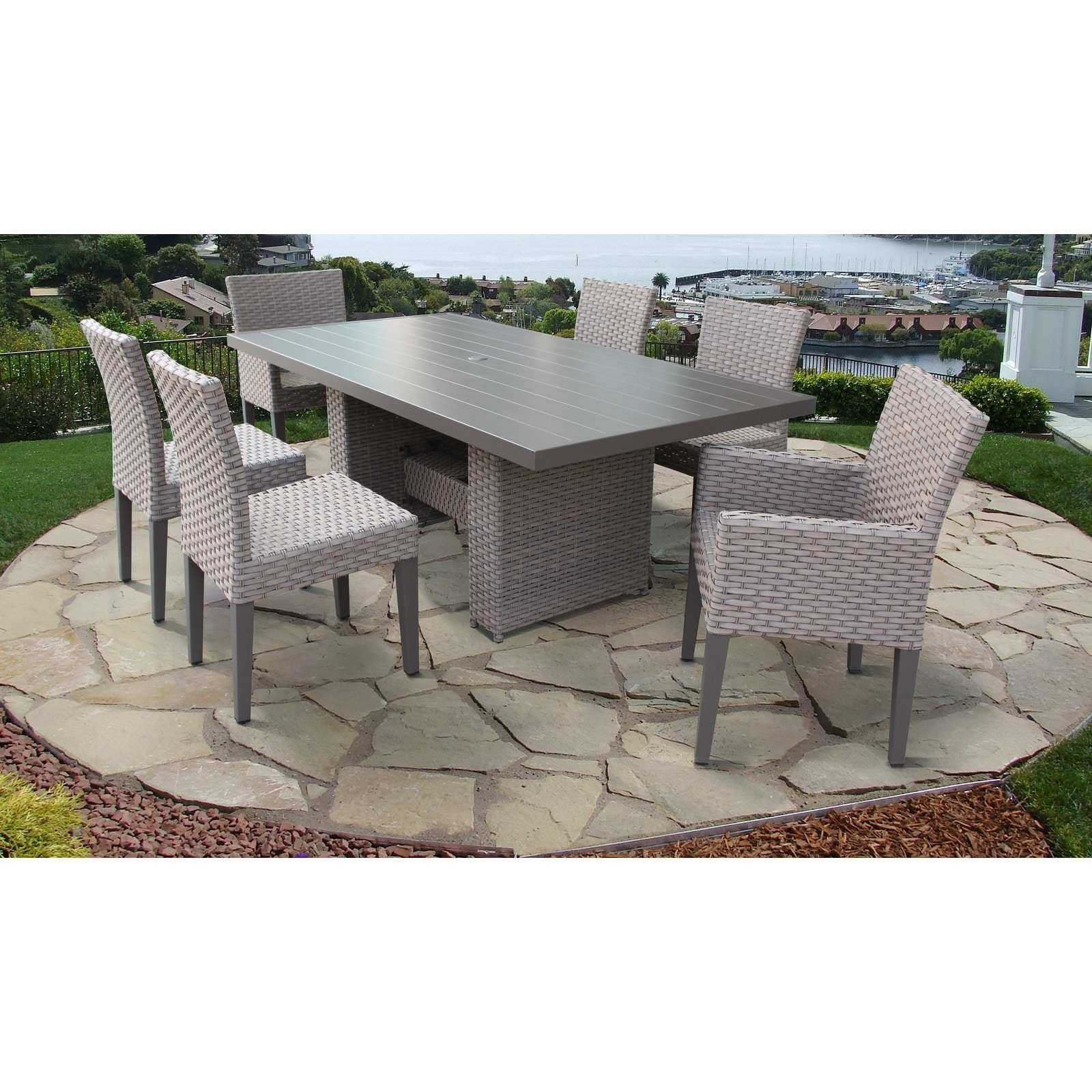 Monterey Rectangular Outdoor Patio Dining Table With 4 Armless Chairs And 2 Chairs W/ Arms