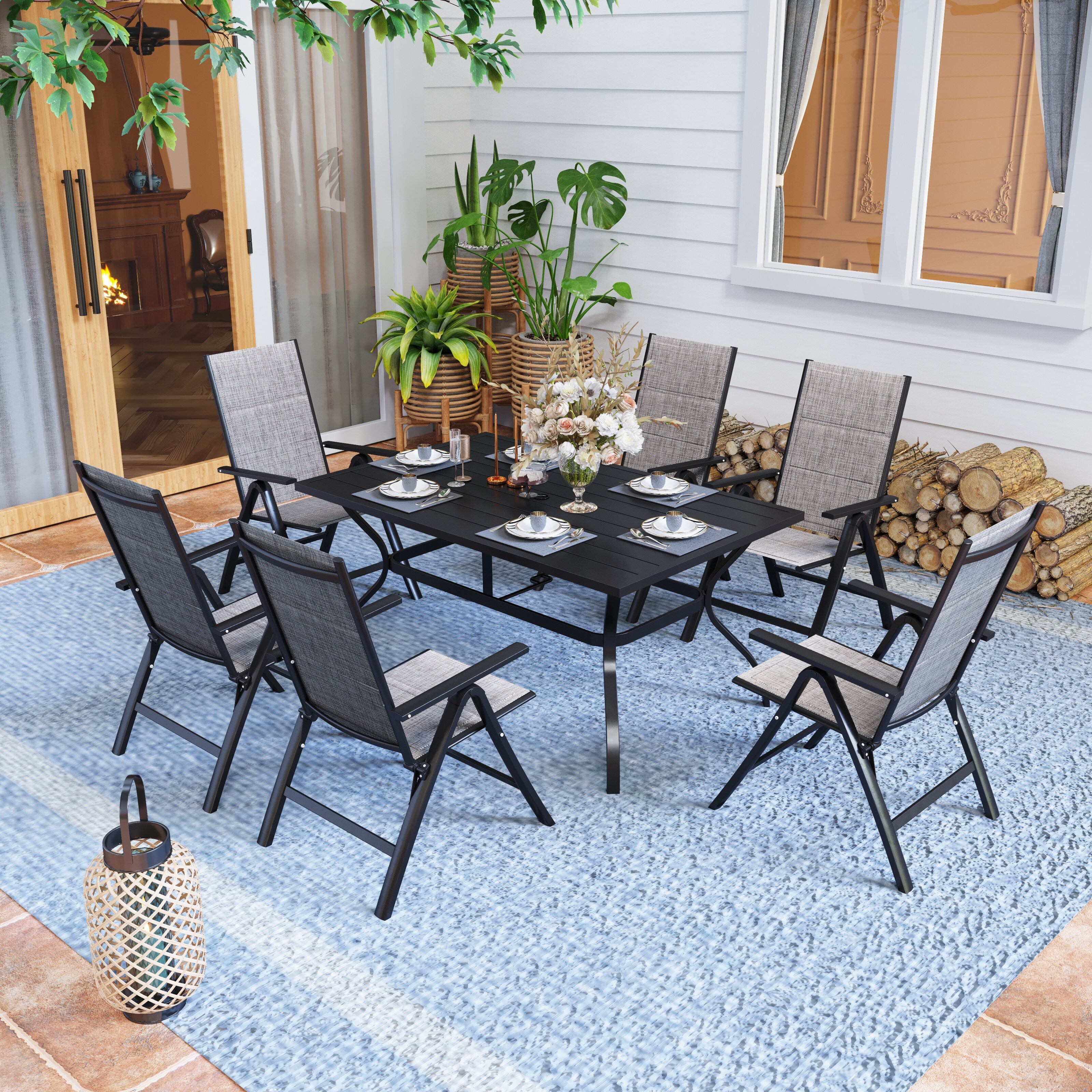 7-piece Patio Dining Set Of Foldable and 7-angle Adjustable Padded Patio Dining Chairs And 3 Kinds Of Patio Tables