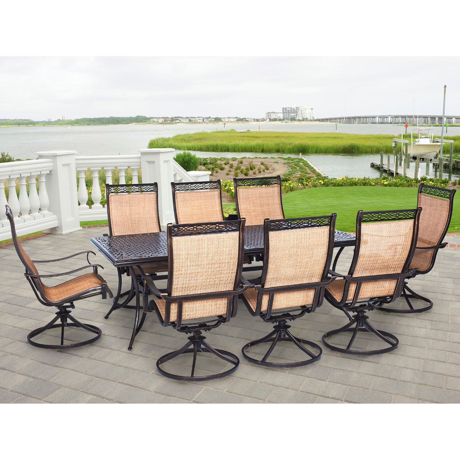 Hanover Outdoor Manor 9-piece Outdoor Dining Set With Eight Swivel Rockers