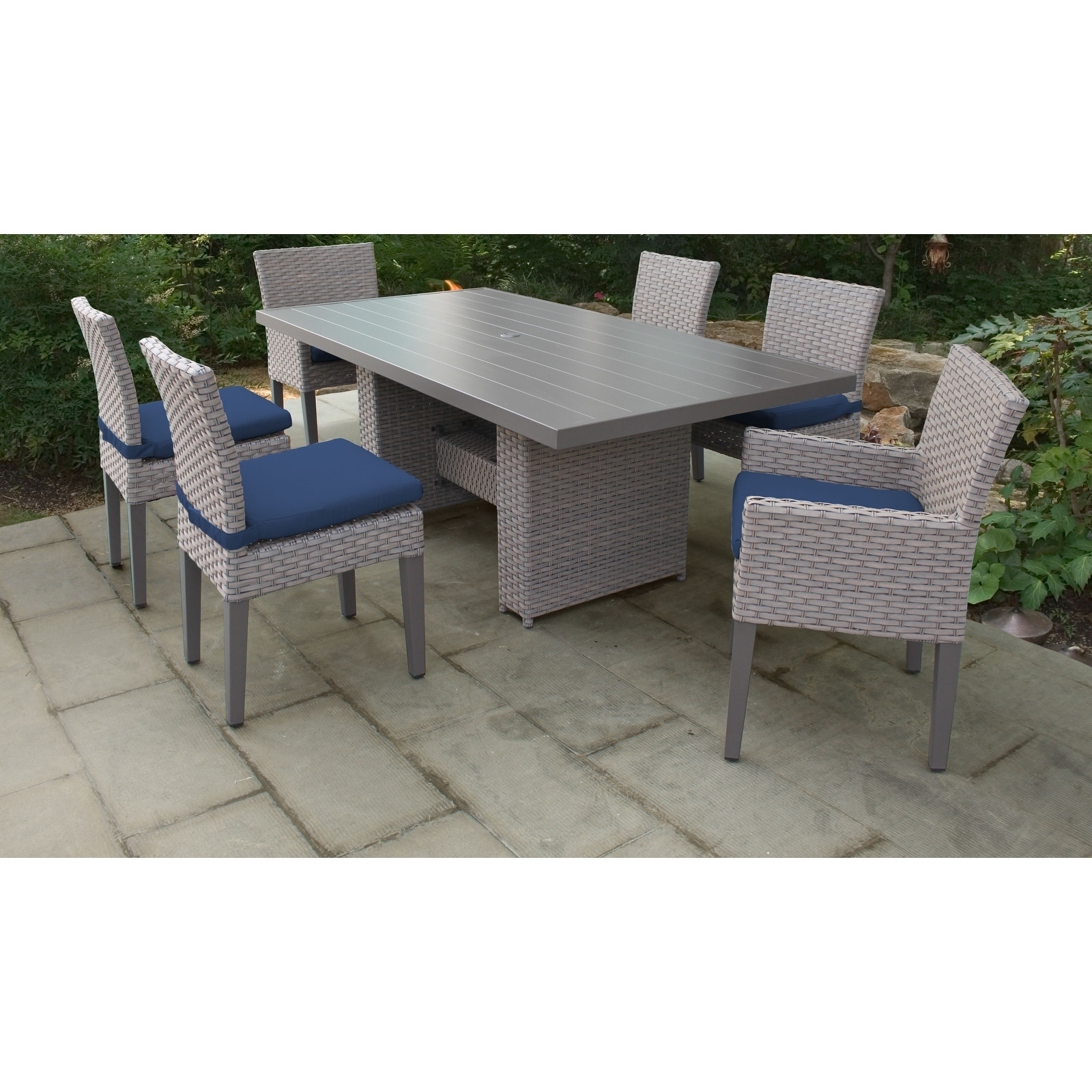 Florence Rectangular Outdoor Patio Dining Table With 4 Armless Chairs And 2 Chairs W/ Arms