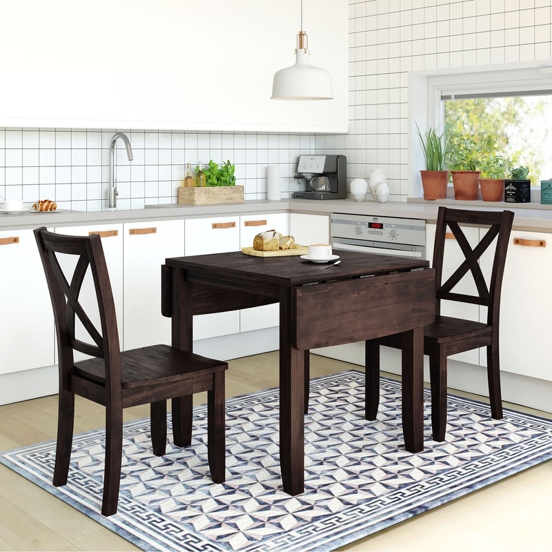 Classic Wood Drop Leaf Breakfast Nook Dining Table Set 3-piece