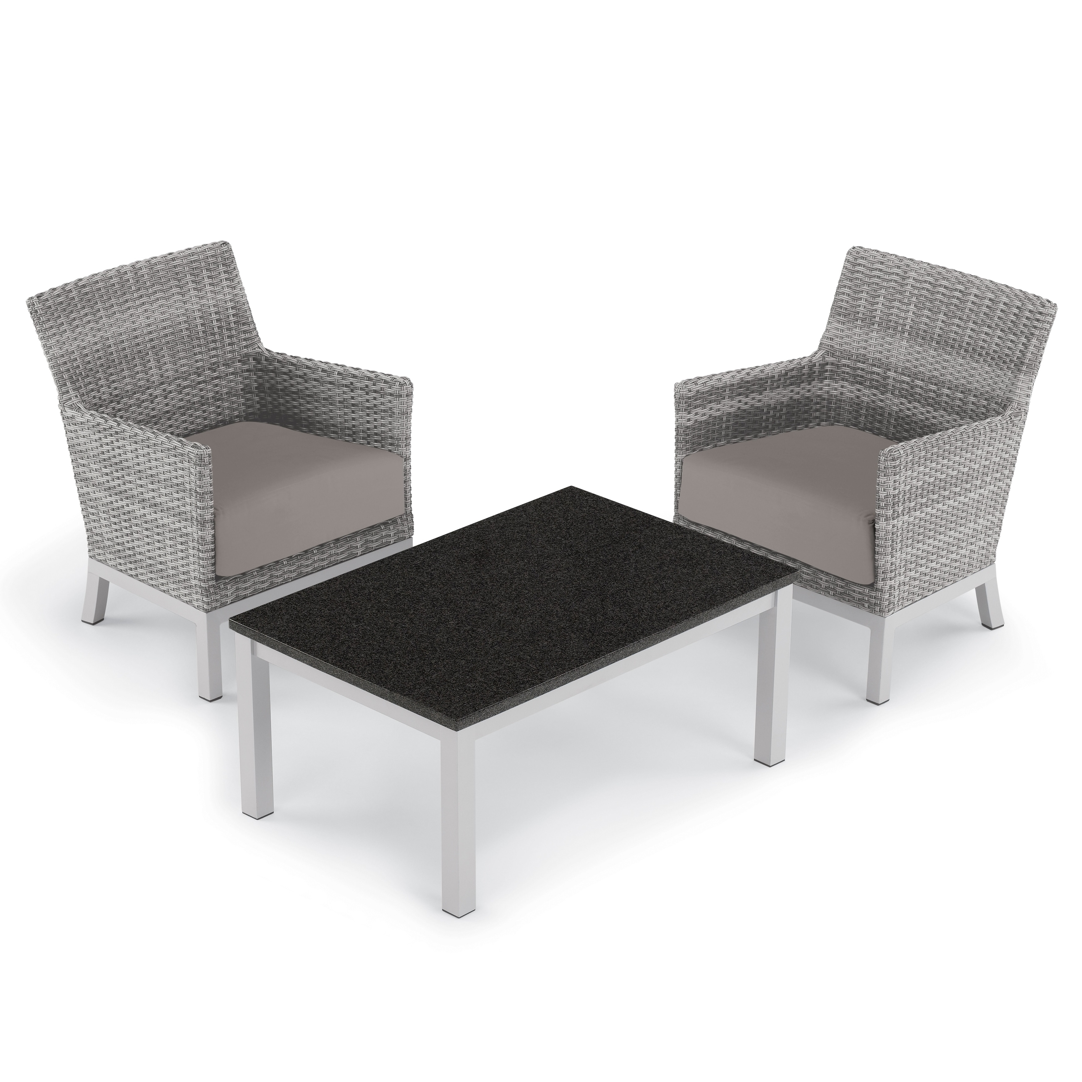 Oxford Garden Argento 3-piece Resin Wicker Club Chair and Travira Coffee Lite-core Table Set - Stone Cushions