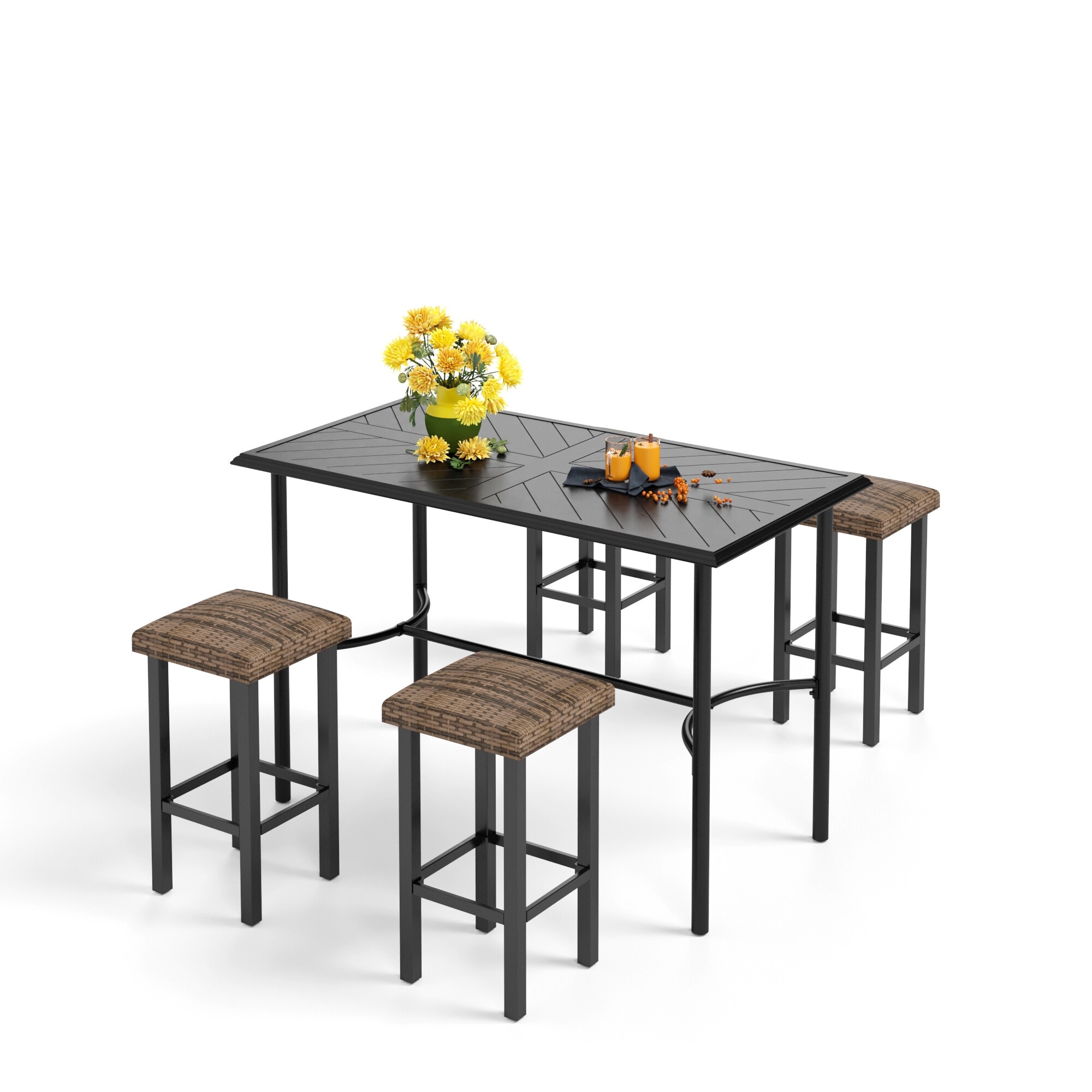 5-piece Dining Bar Set  4 Metal Swivel Bar Chairs And 1 Rectangular Metal Bar Height Table