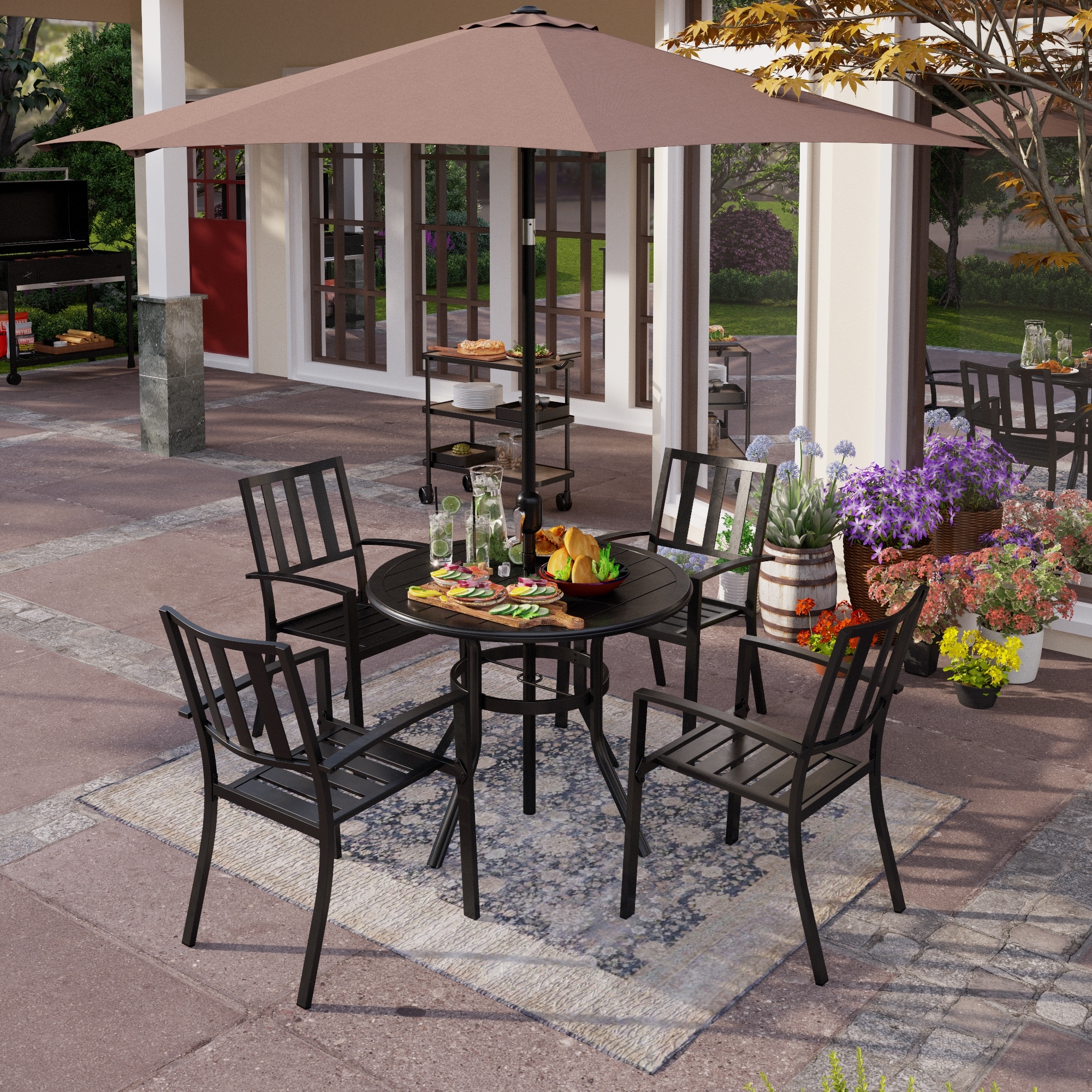 Makeyourday 5/6-piece Patio E-coating and Stackable Dining Set
