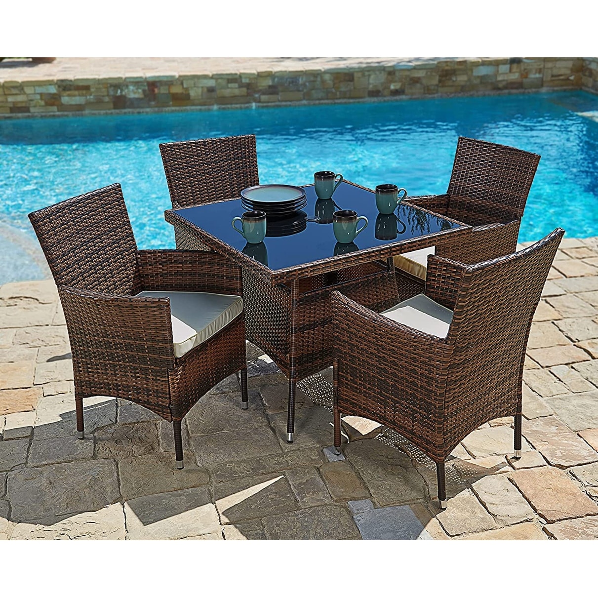 Navi 5-piece Outdoor Wicker Square Dining Table Set By Havenside Home