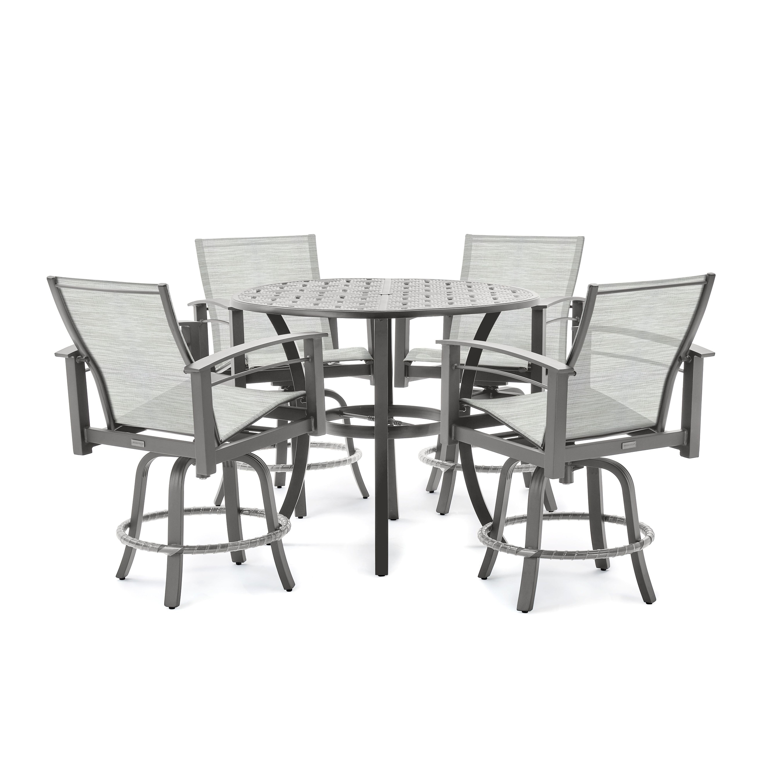 Stanford Sling 5pc Balcony Set (4 Swivel Chairs  Round Table)