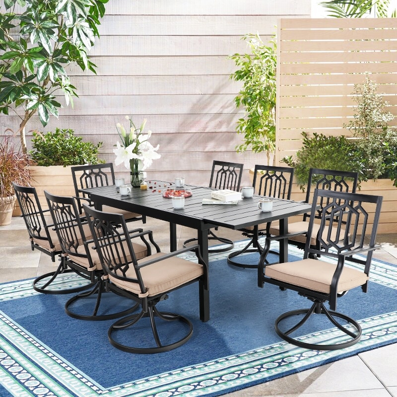 Seats Up To 6/8 Outdoor Patio Dining Set  6/8 Metal Swivel Chairs  1 Rectangular Expandable Table