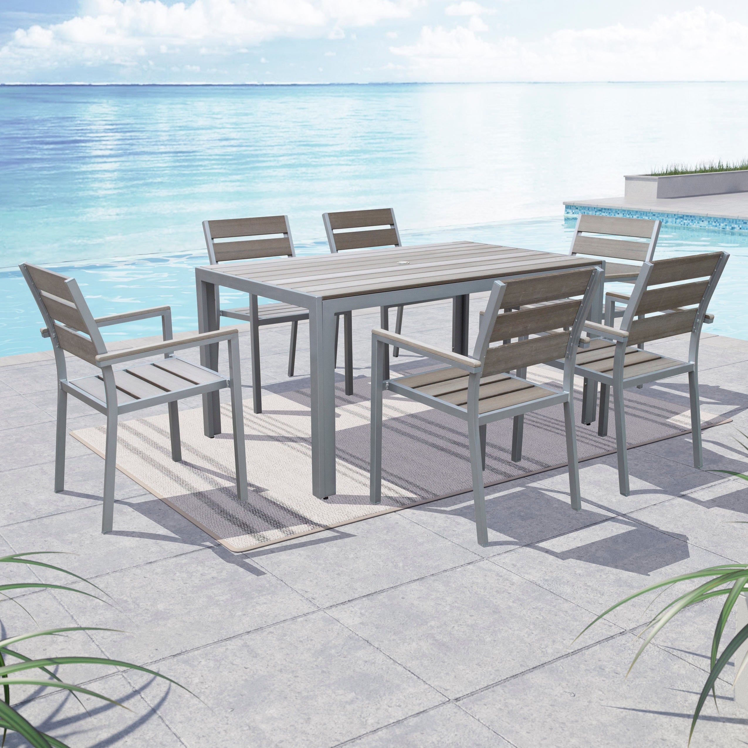 Tumaco Sun-bleached Grey 7-piece Outdoor Dining Set By Havenside Home