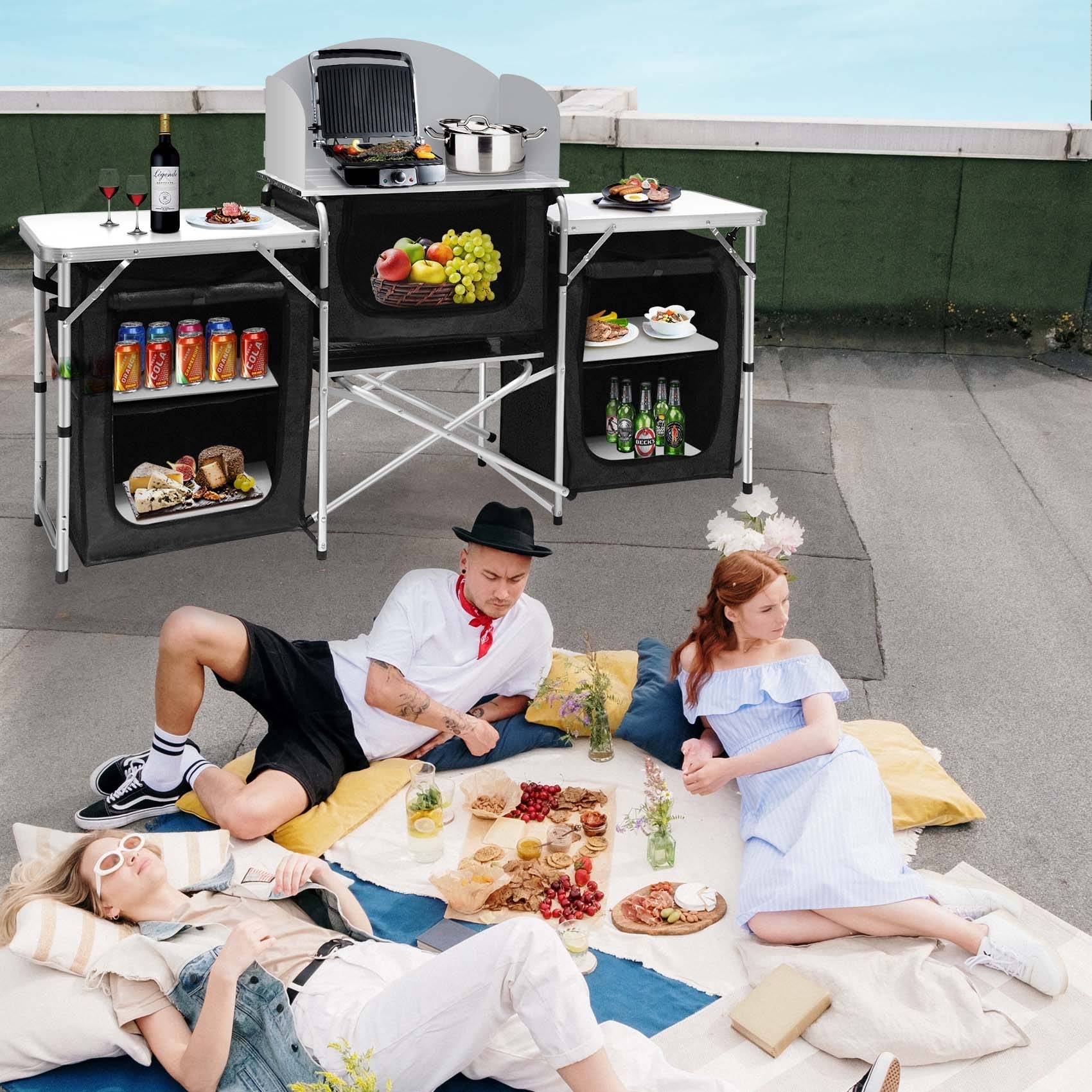 Outdoor Camping Kitchen With 3 Zippered Bags Camping Cook Table