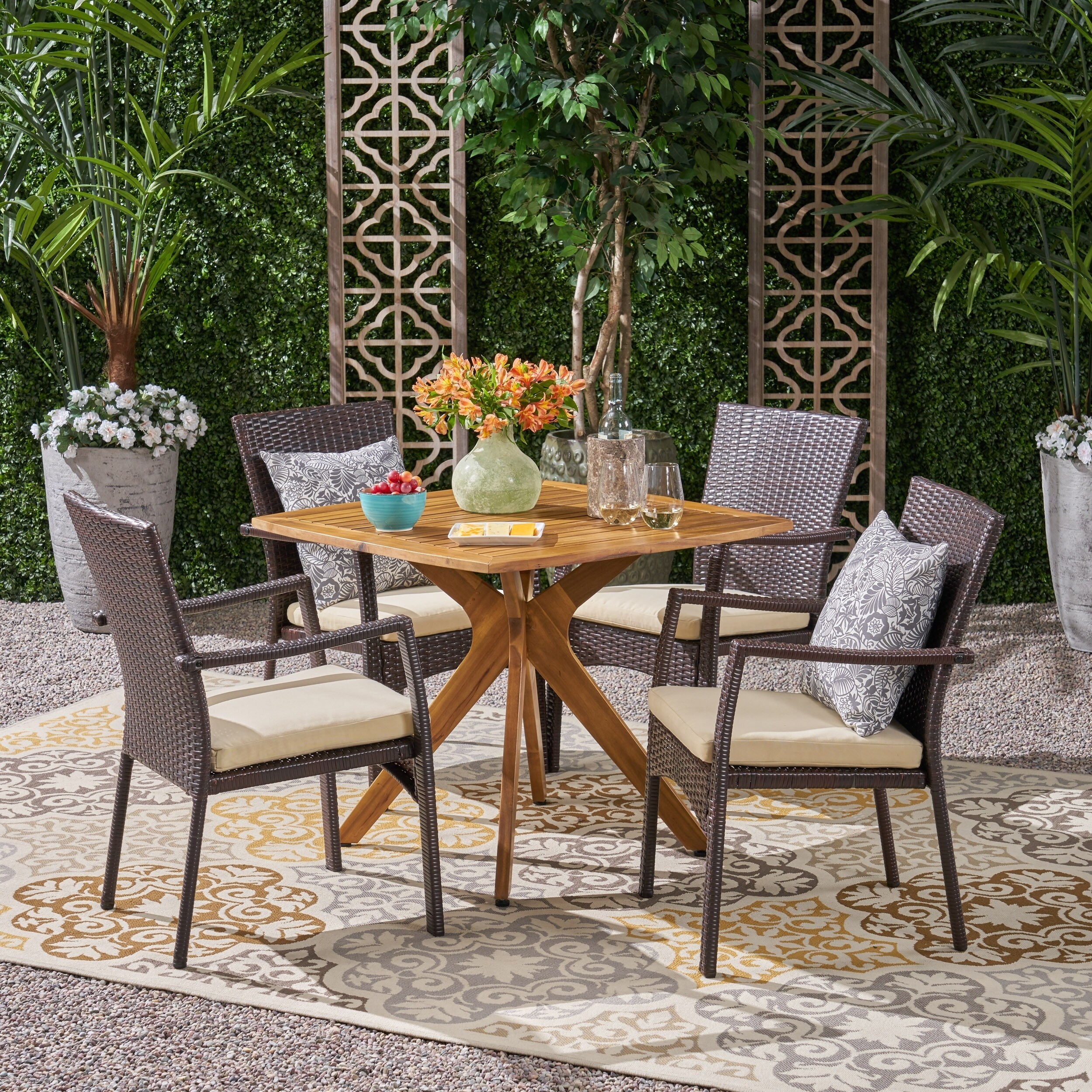 Didicas Outdoor 5 Piece Wood And Wicker Dining Set By Christopher Knight Home