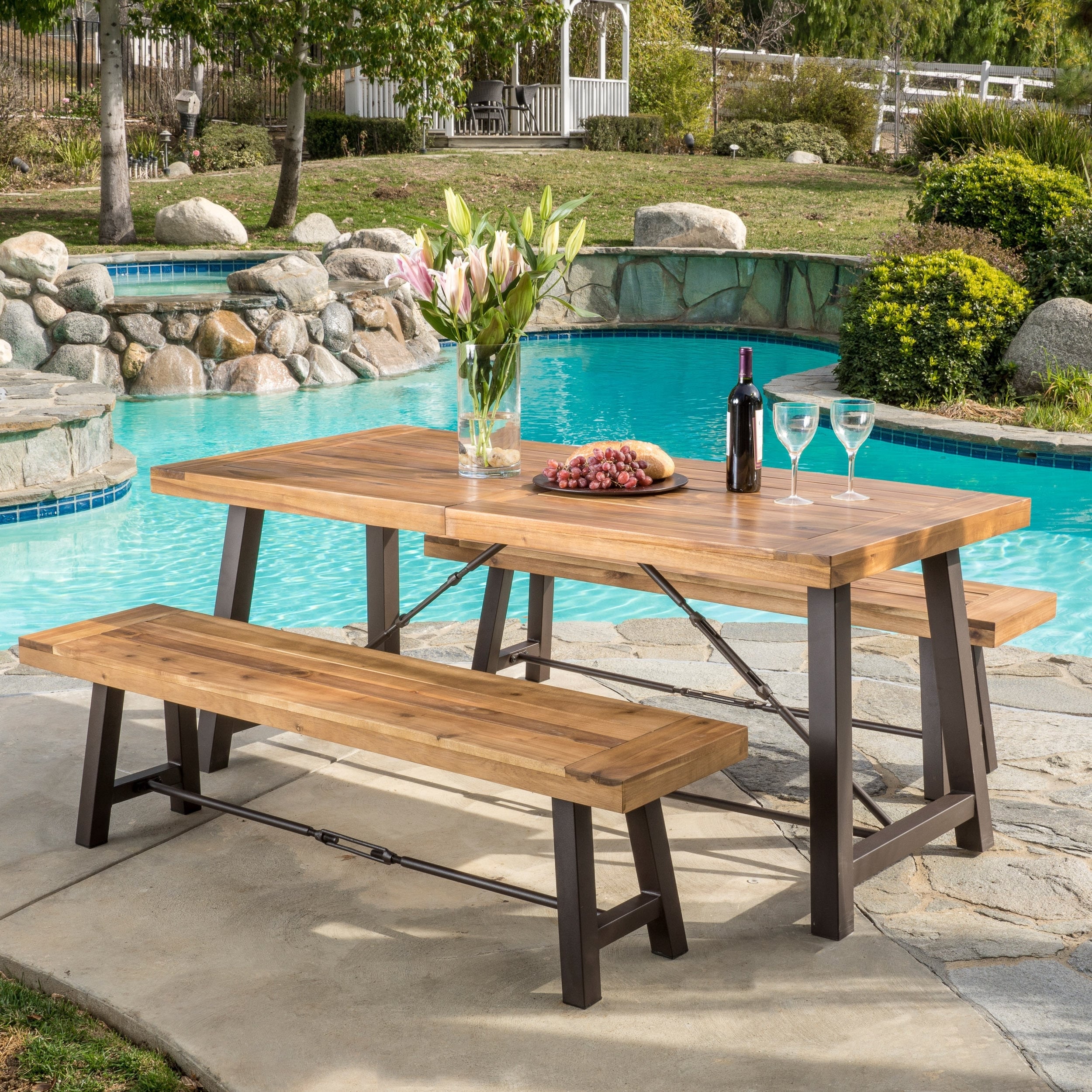 Puerto Acacia Wood 3-piece Picnic Dining Set By Christopher Knight Home