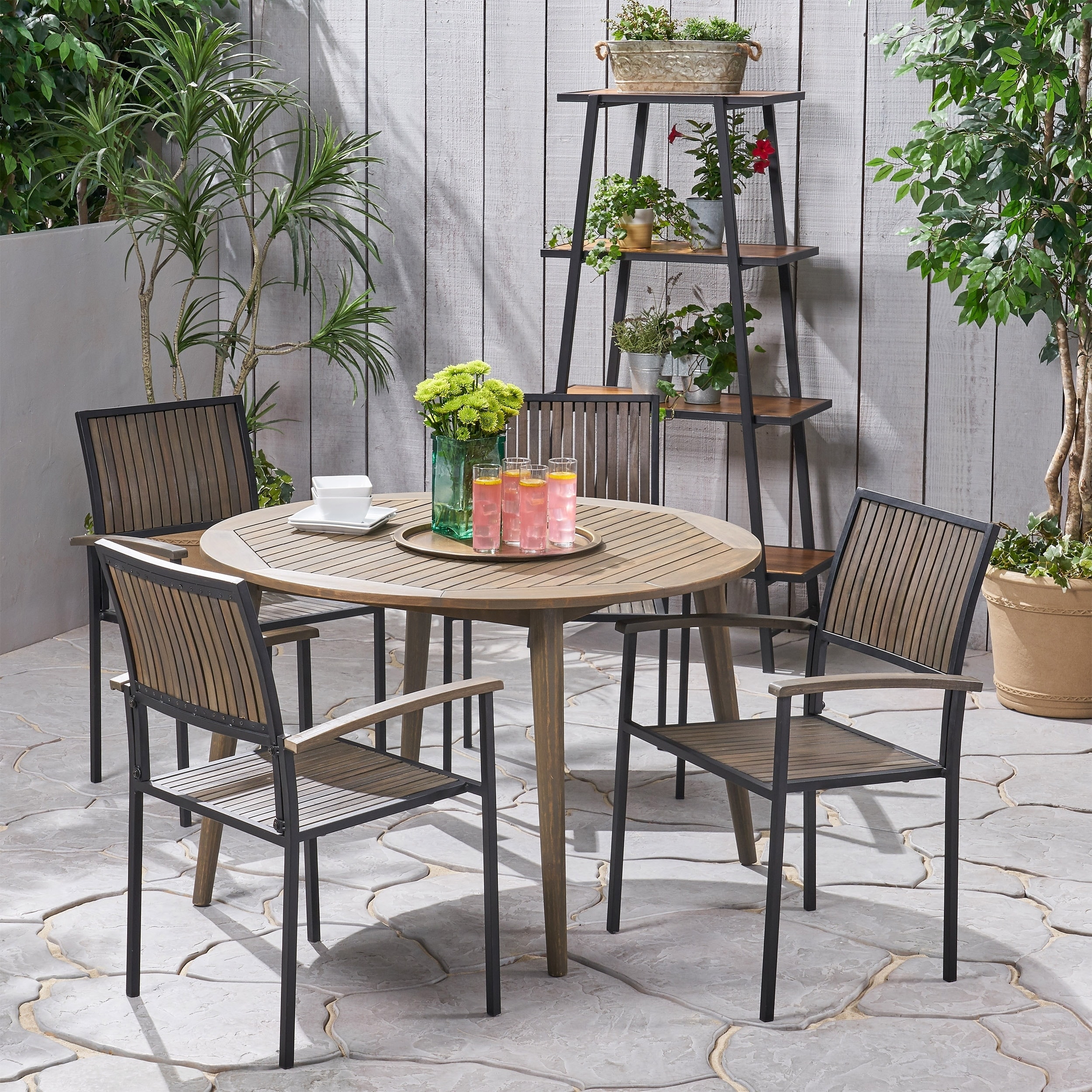 Alhaven Outdoor 4 Seater Acacia Wood Circular Dining Set By Christopher Knight Home