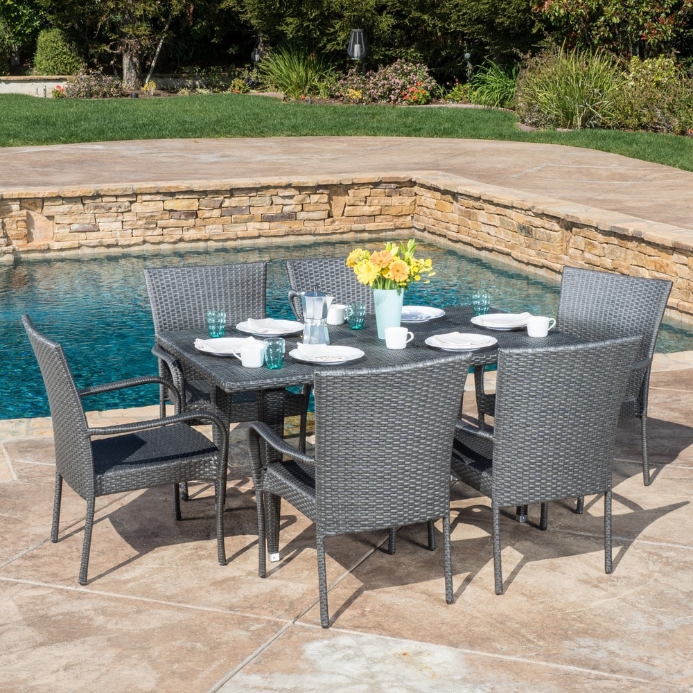 Delani 7-piece Outdoor Wicker Dining Set By Christopher Knight Home
