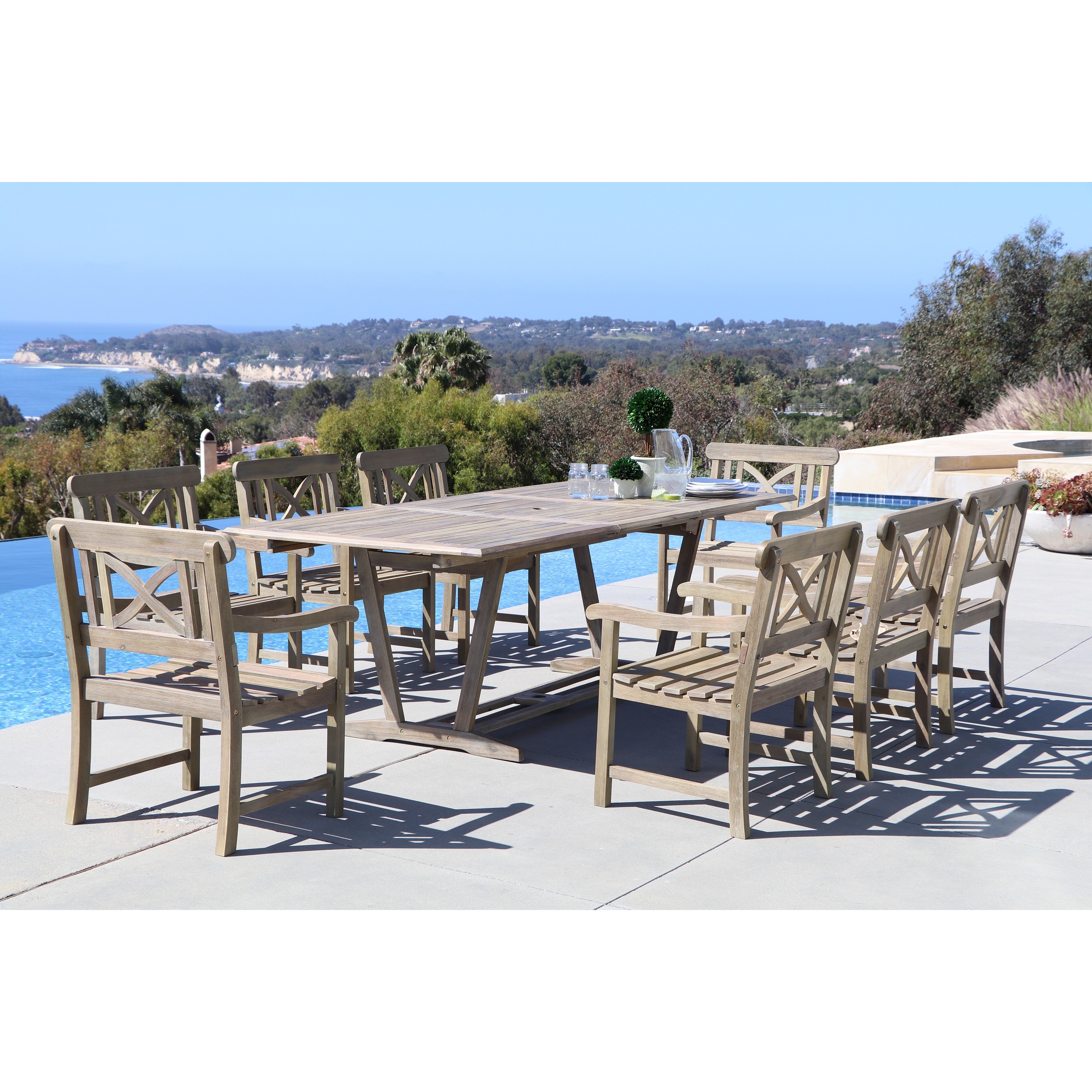 Renaissance Eco-friendly 9-piece Outdoor Hand-scraped Hardwood Dining Set With Rectangle Extension T