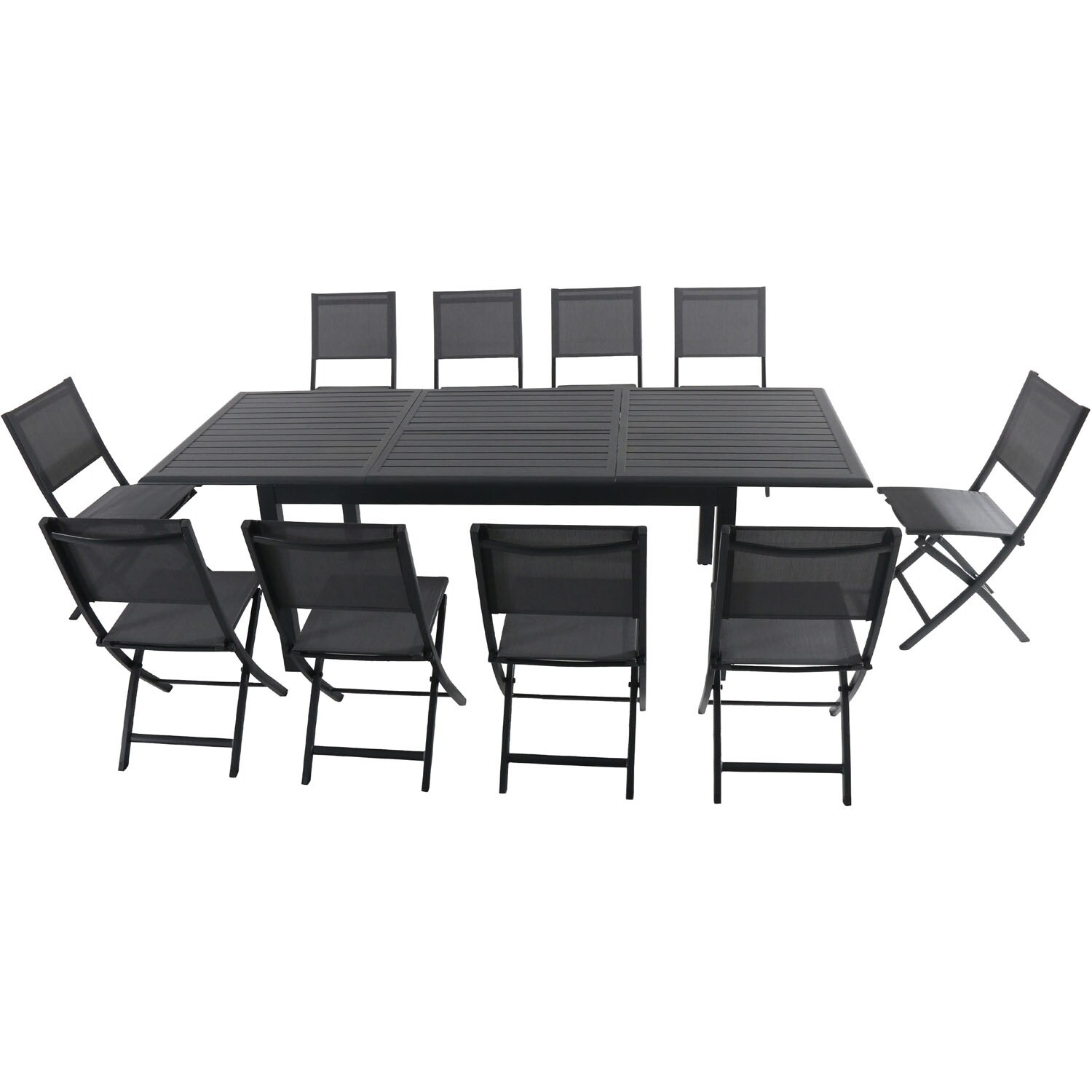 Hanover Cameron 11-piece Expandable Dining Set With 10 Folding Sling Chairs And A 40 X 94 Table
