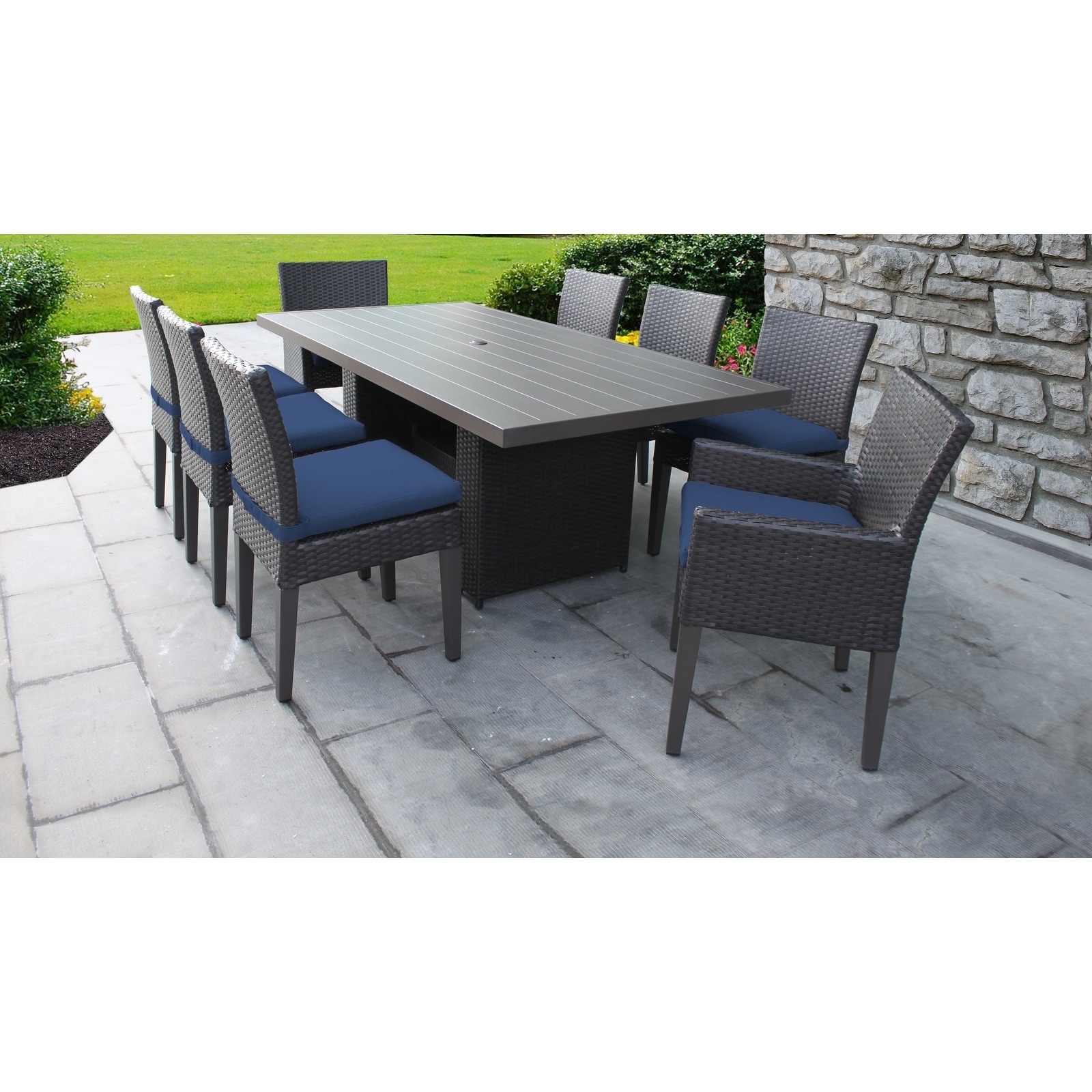 Barbados Rectangular Outdoor Patio Dining Table With 6 Armless Chairs And 2 Chairs W/ Arms