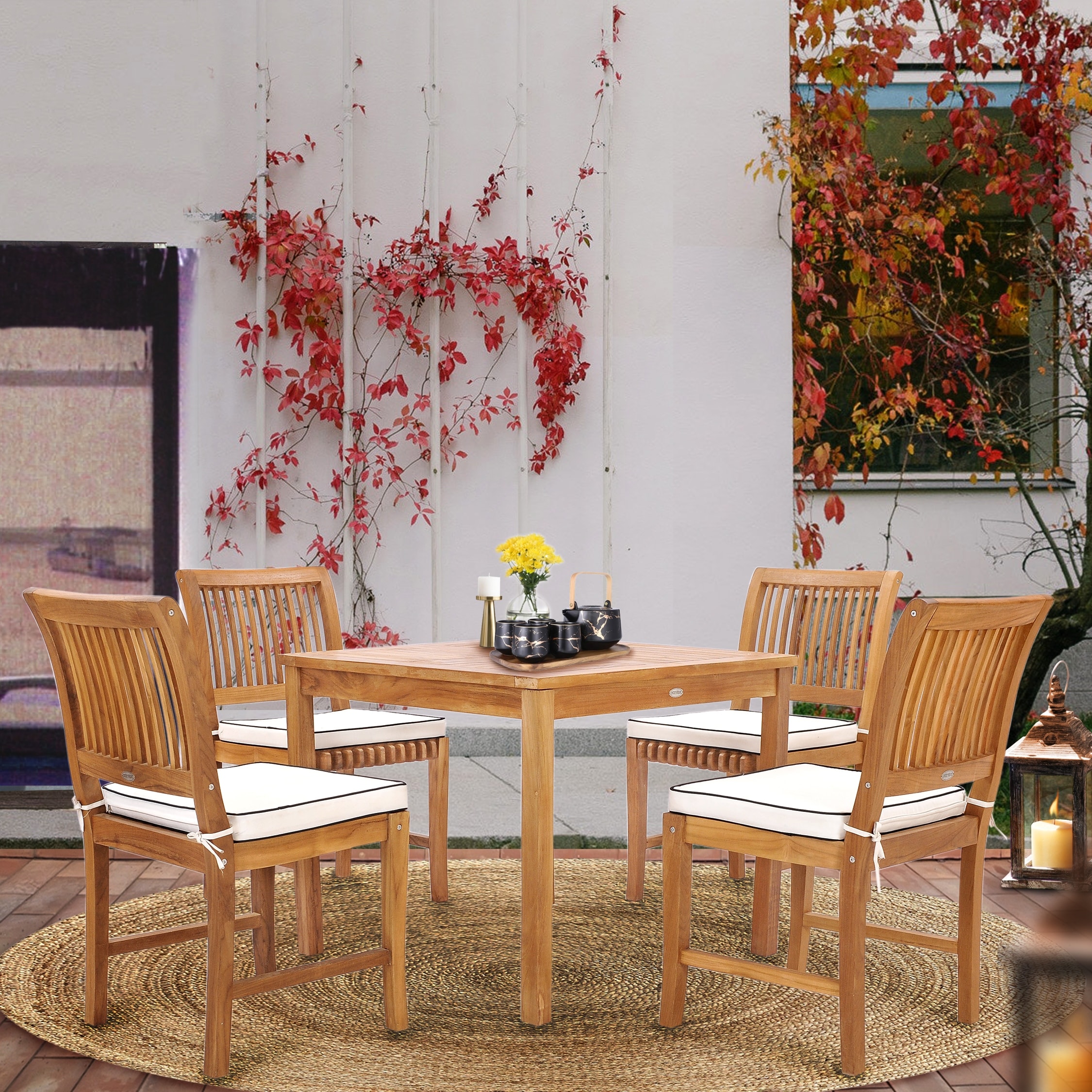 Chic Teak 5 Piece Teak Wood Florence Bistro Dining Set Including 35 Square Table And 4 Side Chairs