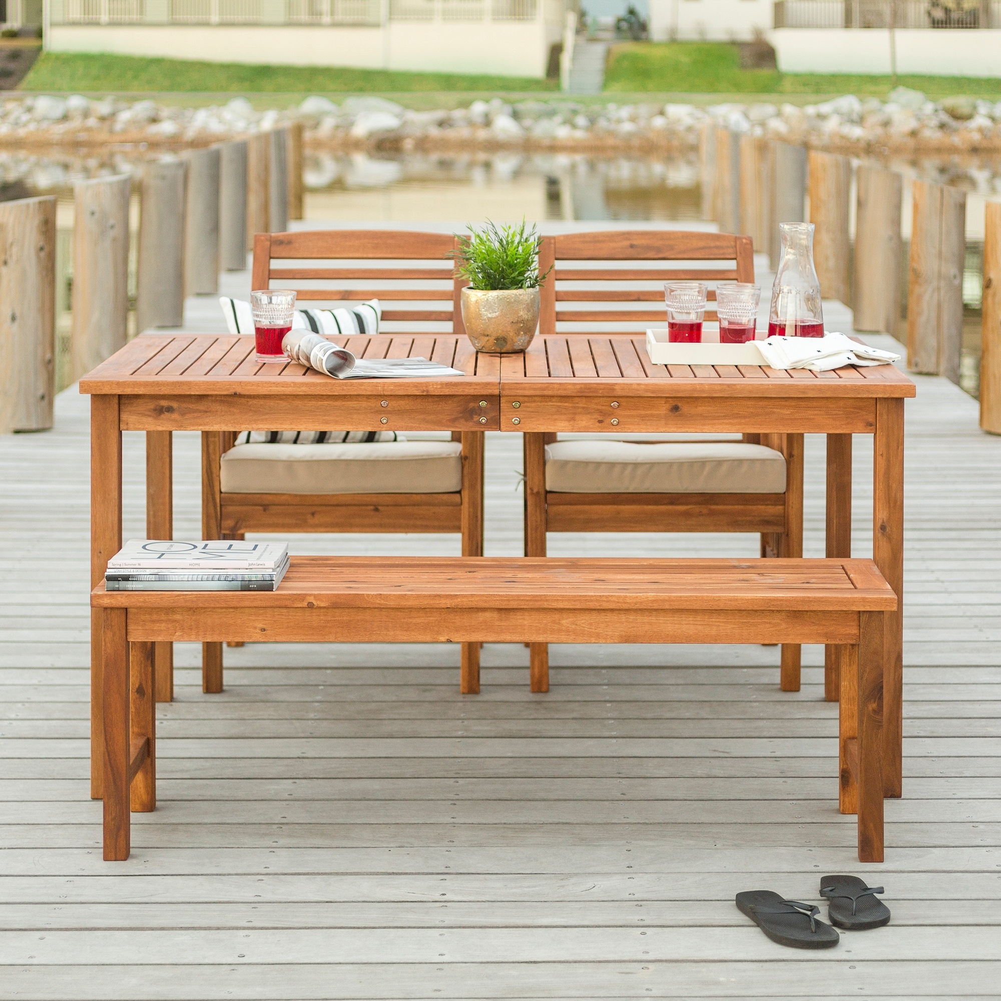 Middlebrook Surfside 4-piece Acacia Wood Outdoor Dining Set - 60 X 34 X 30h