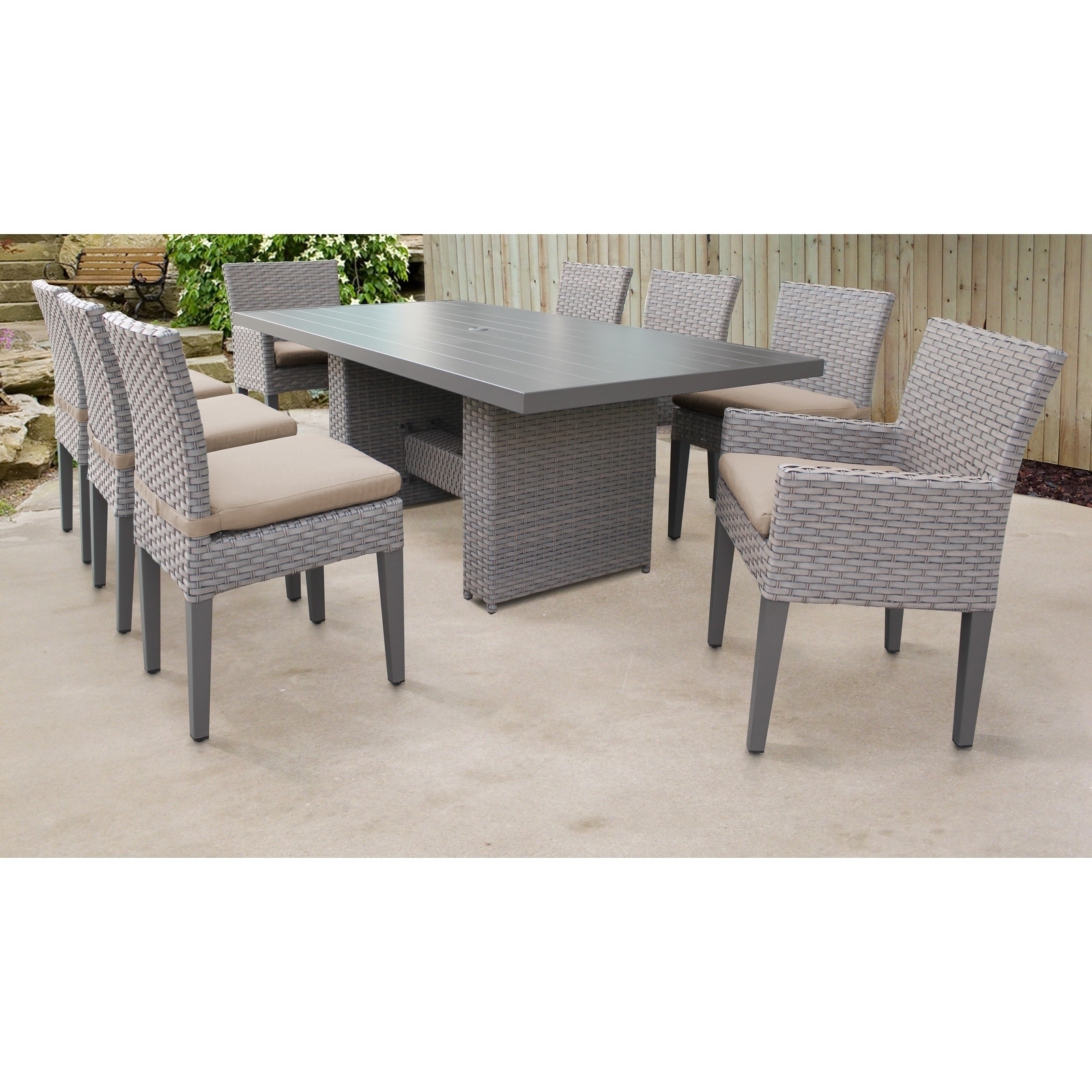 Florence Rectangular Outdoor Patio Dining Table With 6 Armless Chairs And 2 Chairs W/ Arms