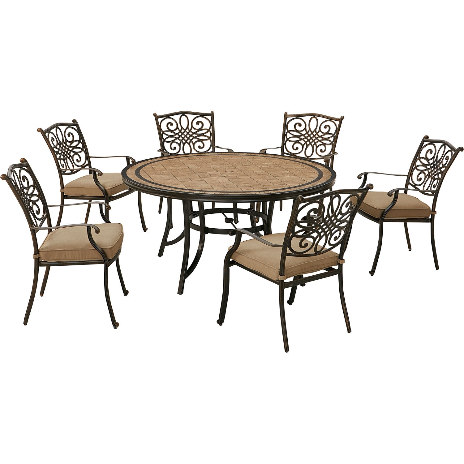 Hanover Monaco 7-piece Dining Set In Tan With Six Dining Chairs And A 60-in. Tile-top Table