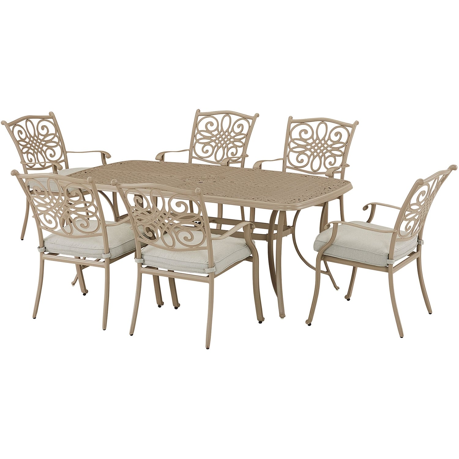 Hanover Traditions 7-piece Dining Set With 6 Stationary Chairs And 38-in. X 72-in. Cast-top Table  Sand Finish