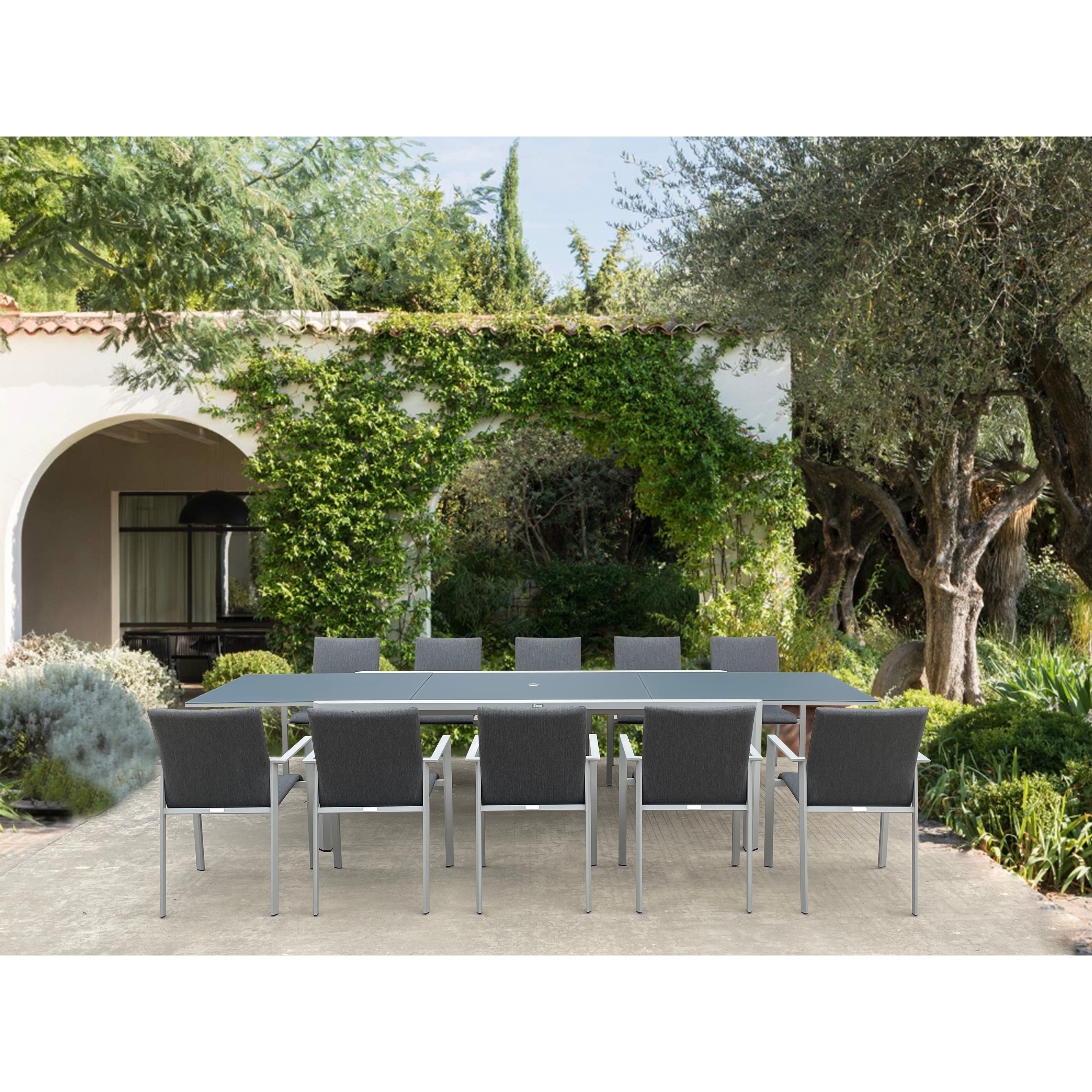 Luzzi Light Grey 11-piece Aluminum Outdoor Dining Set With Sling Set In Midnight Grey - N/a