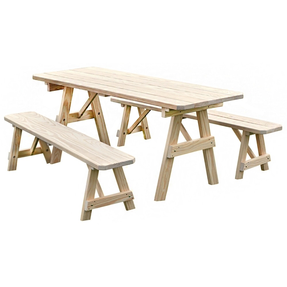 Pine 8 Traditional Picnic Table With 2 Benches