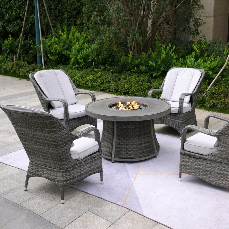 5-piece Round Firepit Table With Four Arm Chairs