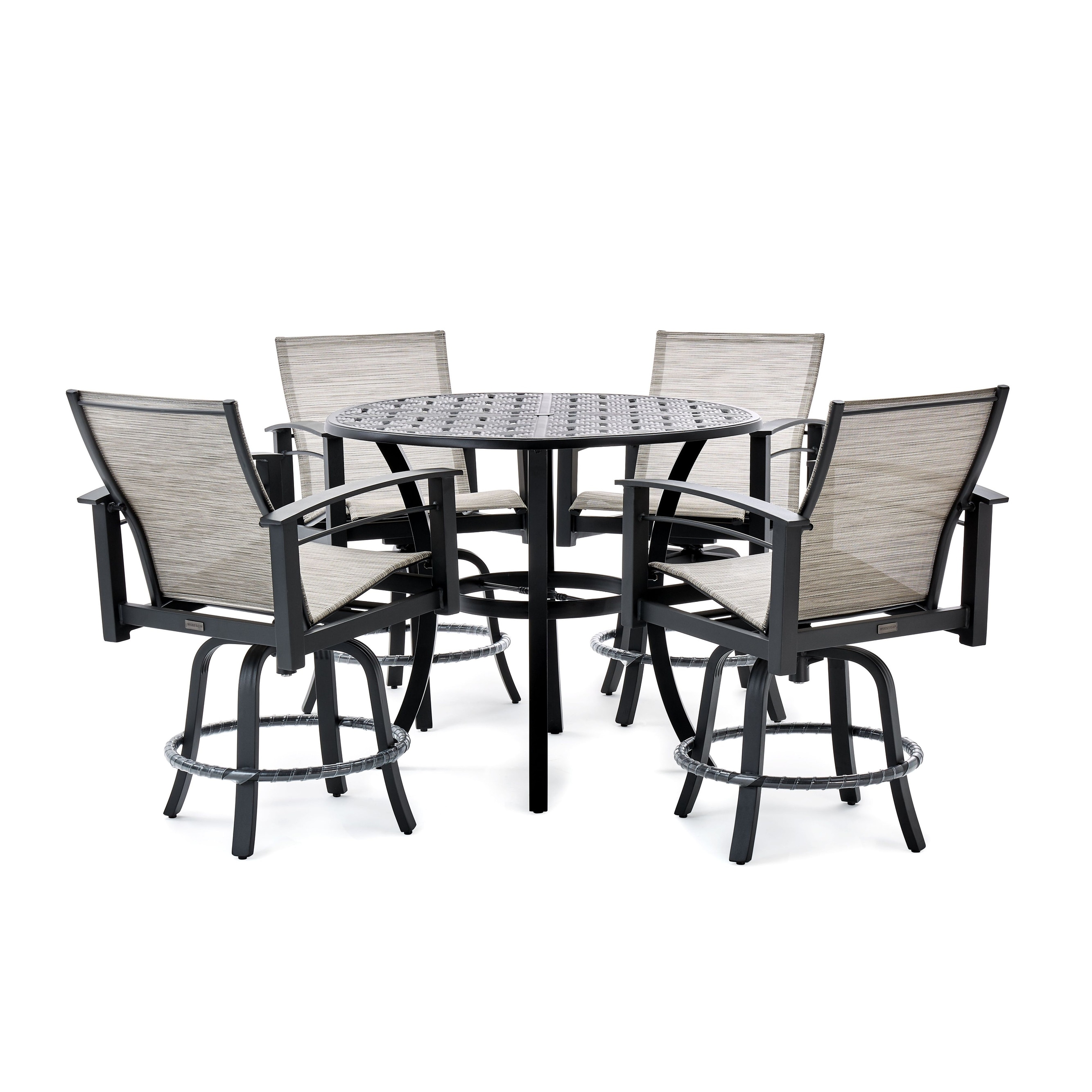 Stanford Sling 5pc Balcony Set (4 Swivel Chairs  Round Table)