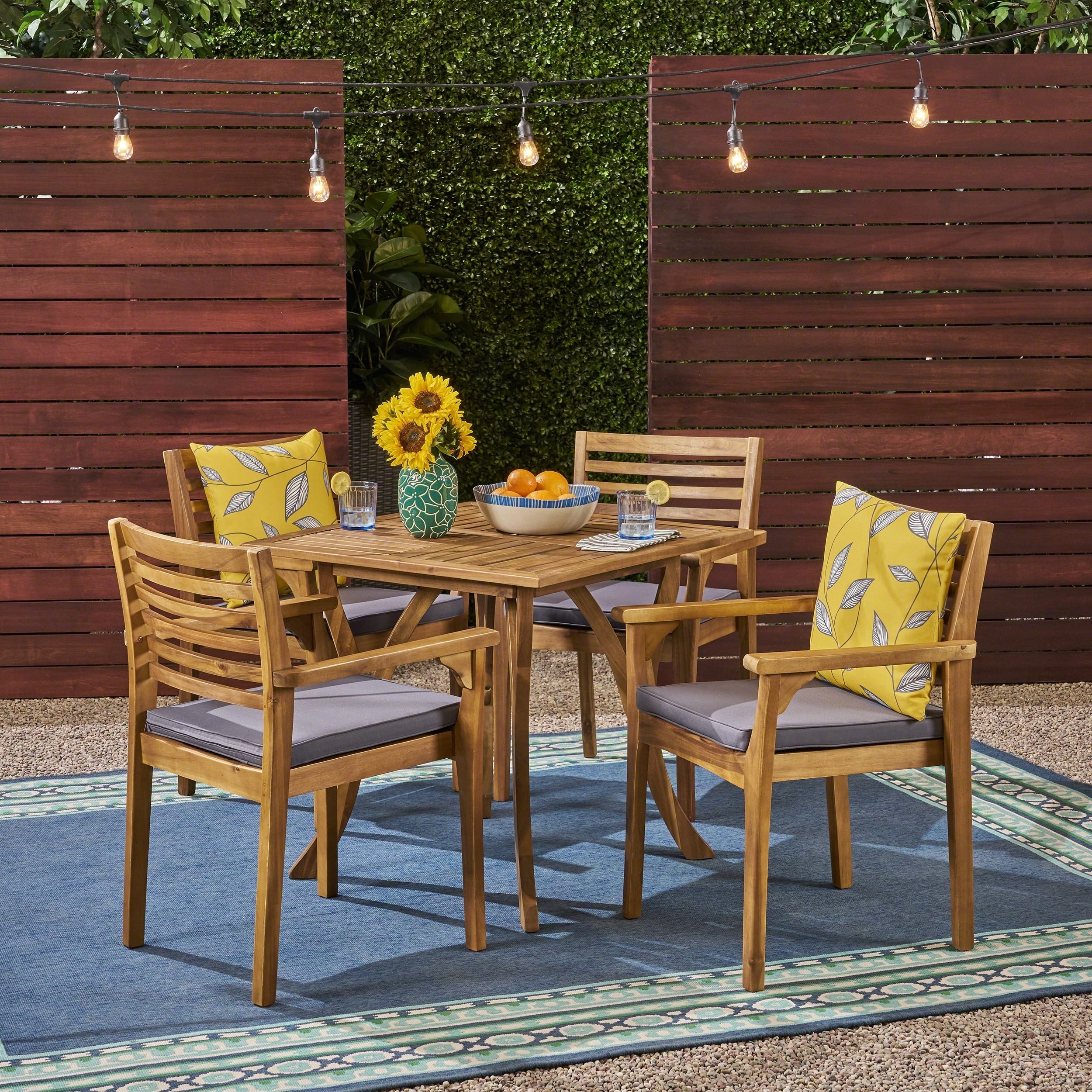 Casa Outdoor 4-seater 32 Square Acacia Dining Set With Carved Legs By Christopher Knight Home