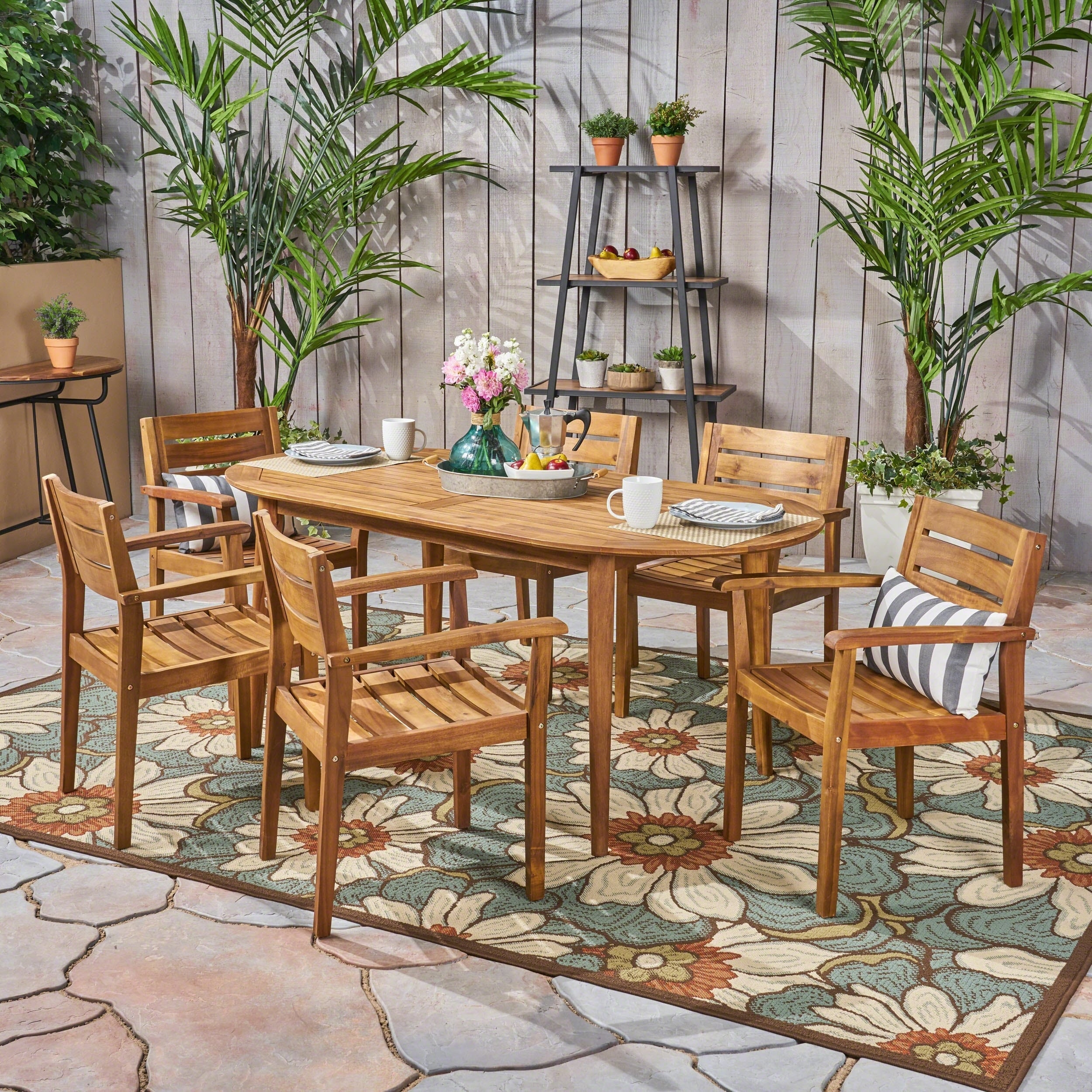 Stamford Outdoor 7-piece Acacia Wood Dining Set With Oval Table By Christopher Knight Home
