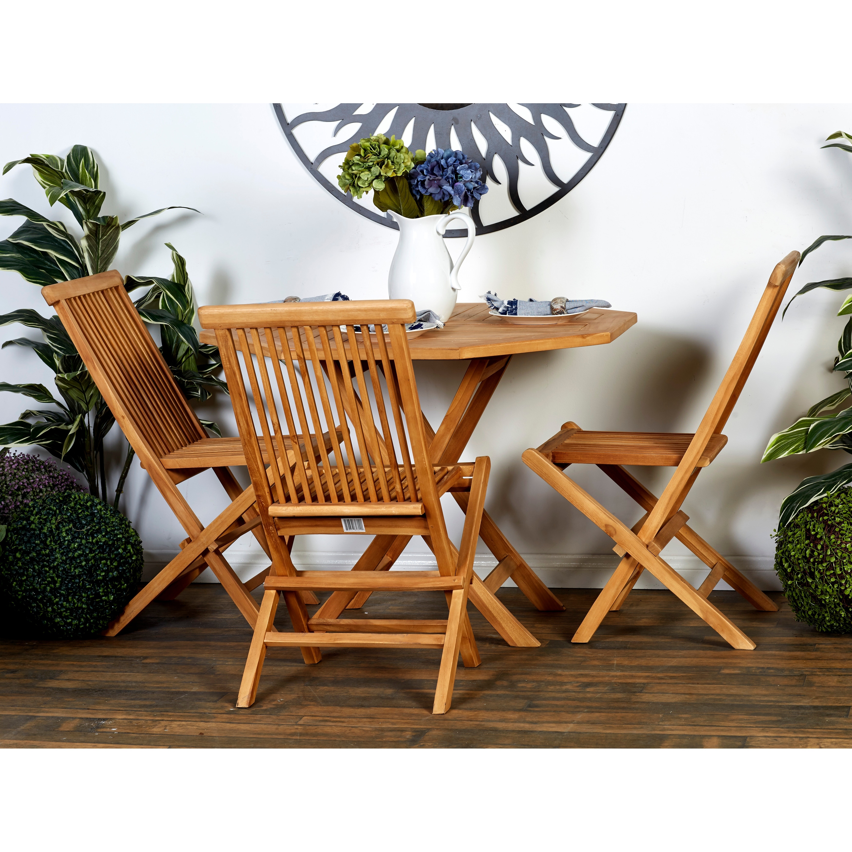 Brown Teak Wood Folding 4 Chair Outdoor Dining Set (set Of 5) - S/5 42w  30h (a+b