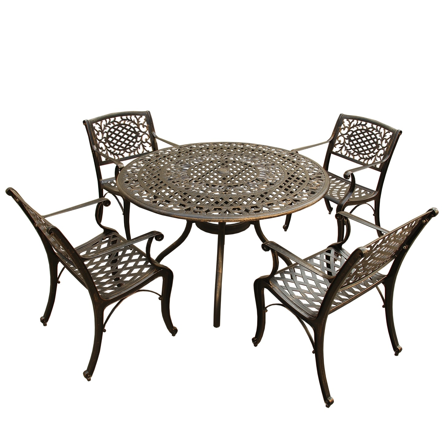 Outdoor Mesh Lattice 48 Inch Round Dining Set With Four Chairs