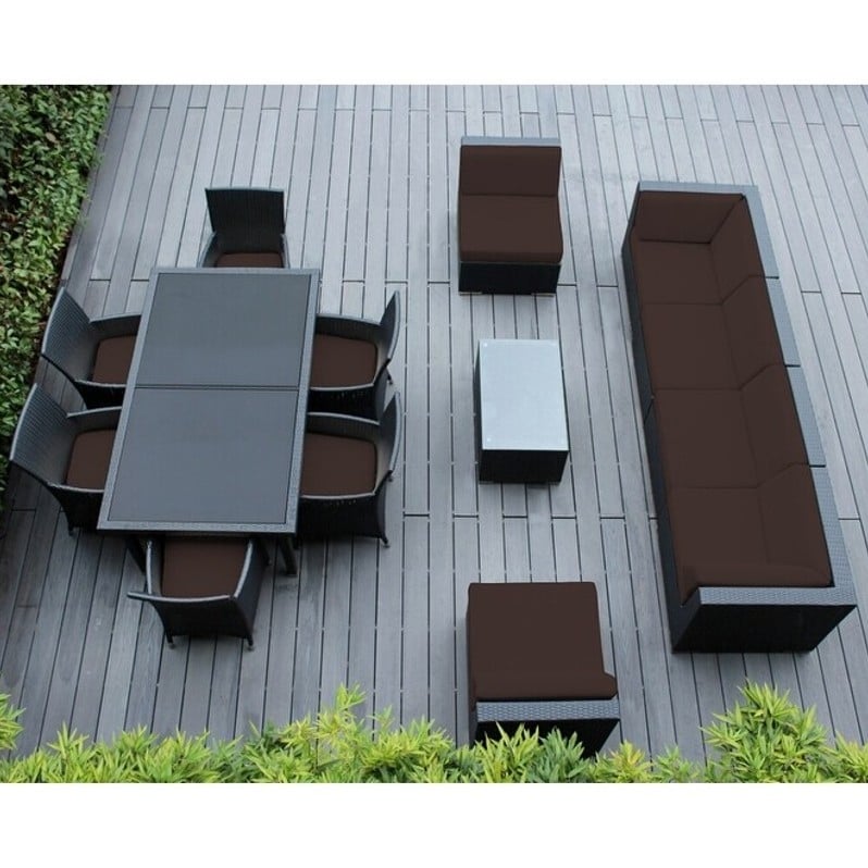 Ohana Outdoor Patio 14 Piece Black Wicker Sofa And Dining Set
