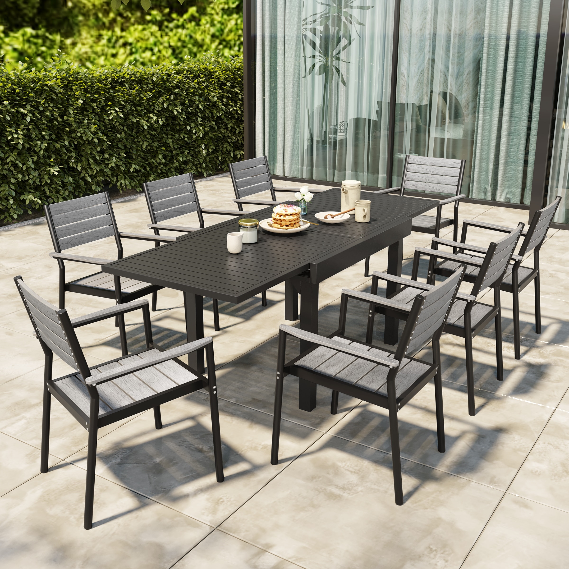 Pellebant 5/7/9 Pcs Outdoor Patio Dining Set  4/6/8 Dining Chairs  1 Rectangular Expandable Table