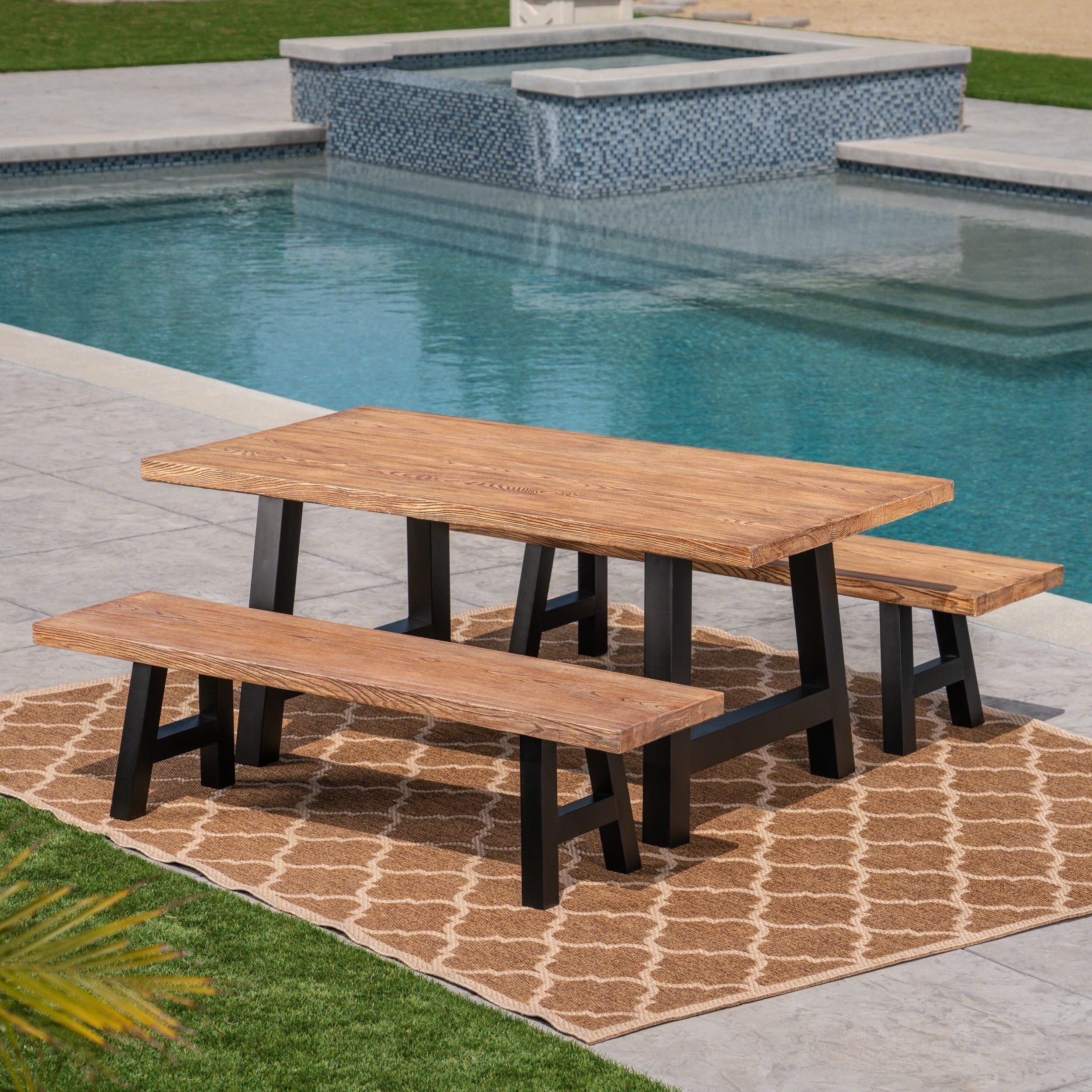 Lido Outdoor 3-piece Rectangle Picnic Dining Set By Christopher Knight Home