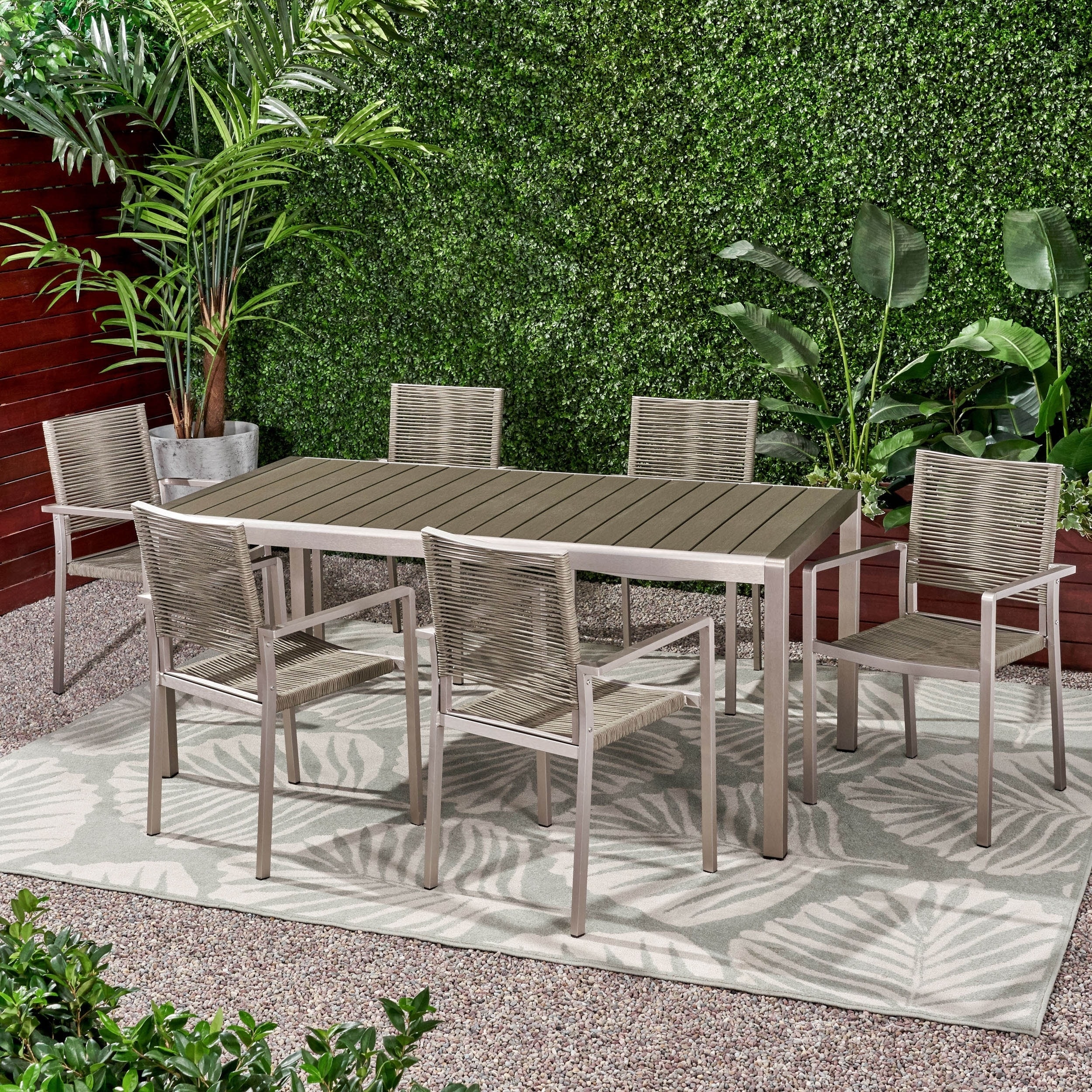 Lapis Outdoor Modern 6 Seater Aluminum Dining Set With Wicker Table Top By Christopher Knight Home