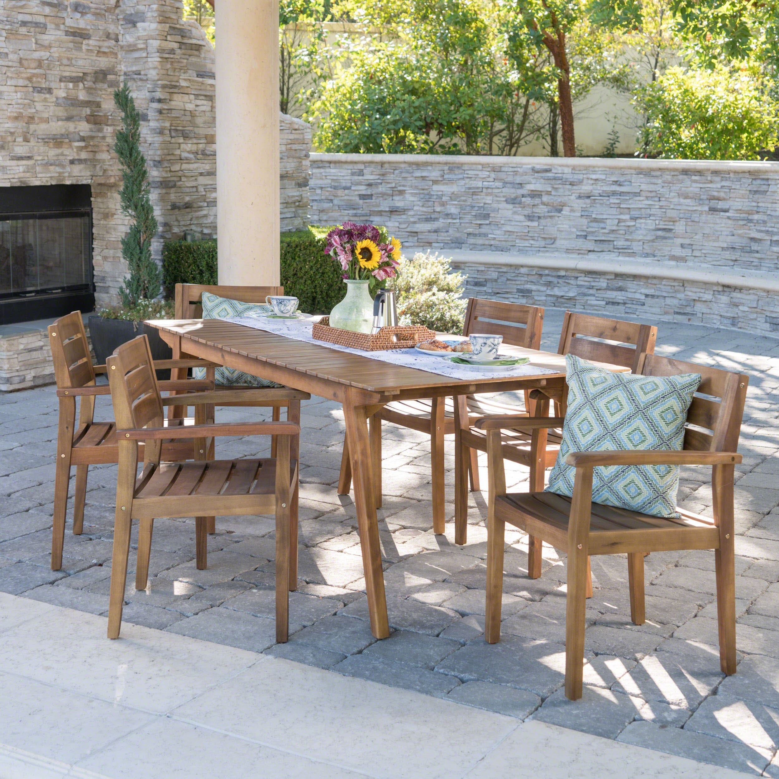 Taiga Outdoor 7-piece Rectangle Wood Dining Set By Christopher Knight Home
