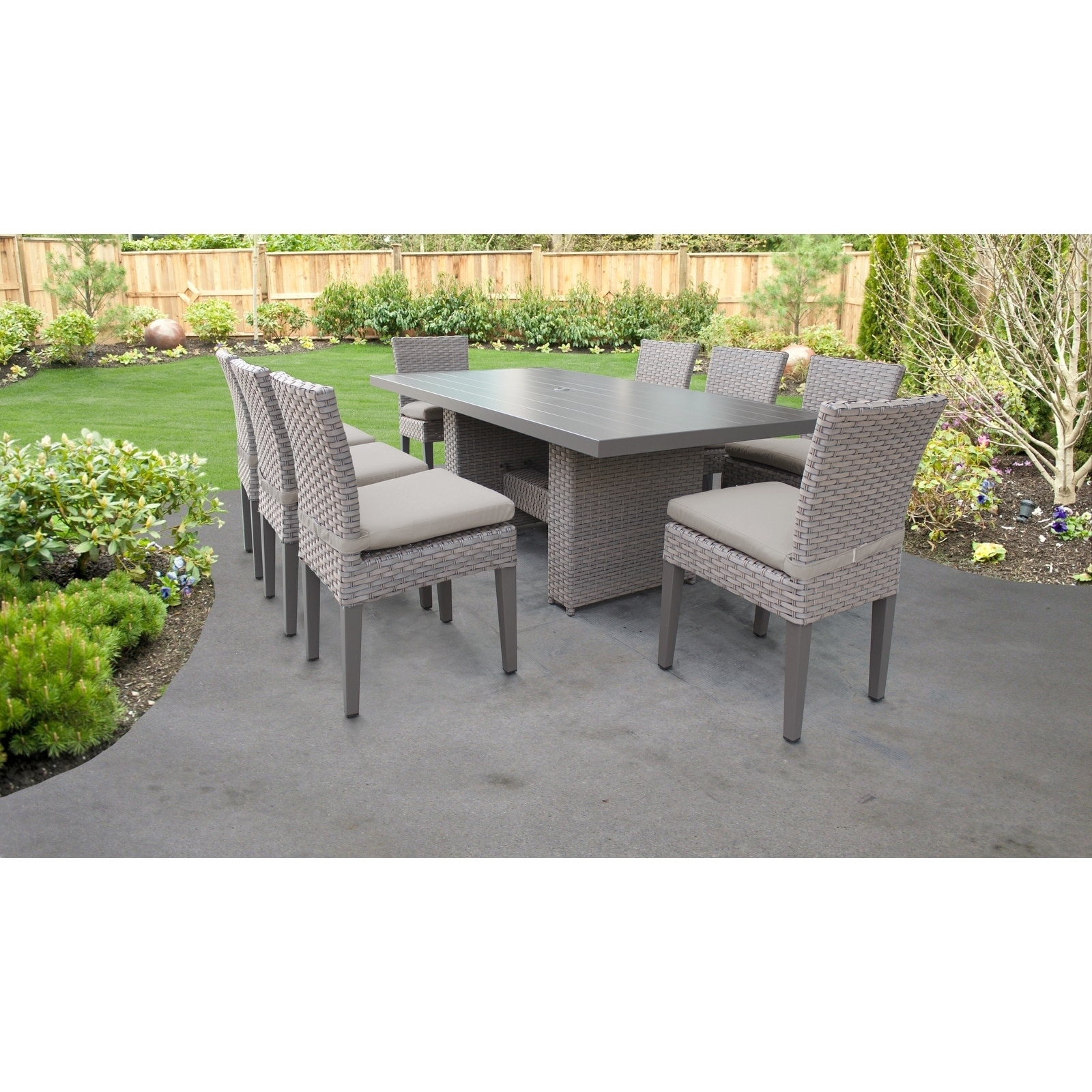 Monterey Rectangular Outdoor Patio Dining Table With 8 Armless Chairs
