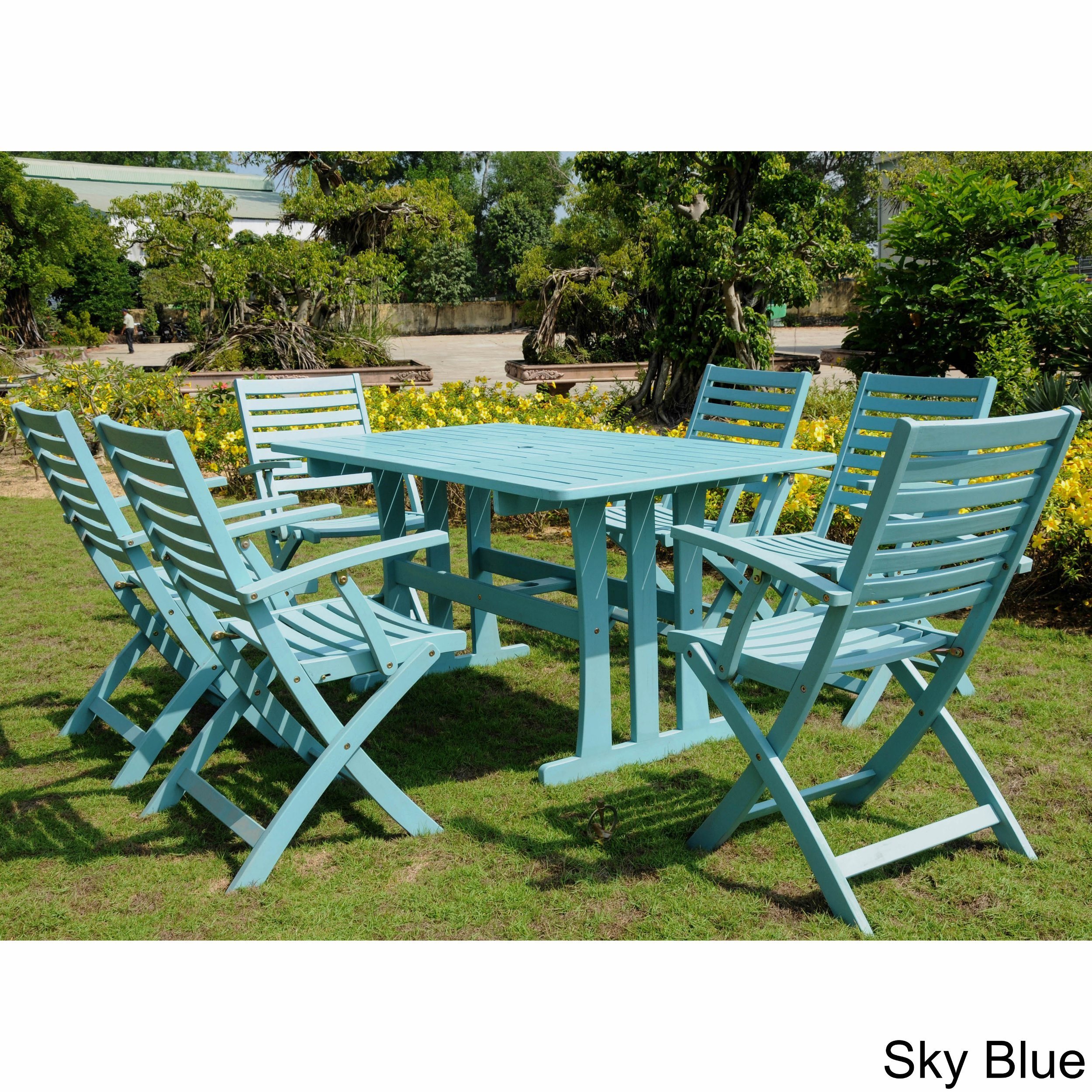 International Caravan Sciacca Stained Acacia Hardwood Outdoor 7-piece Dining Set