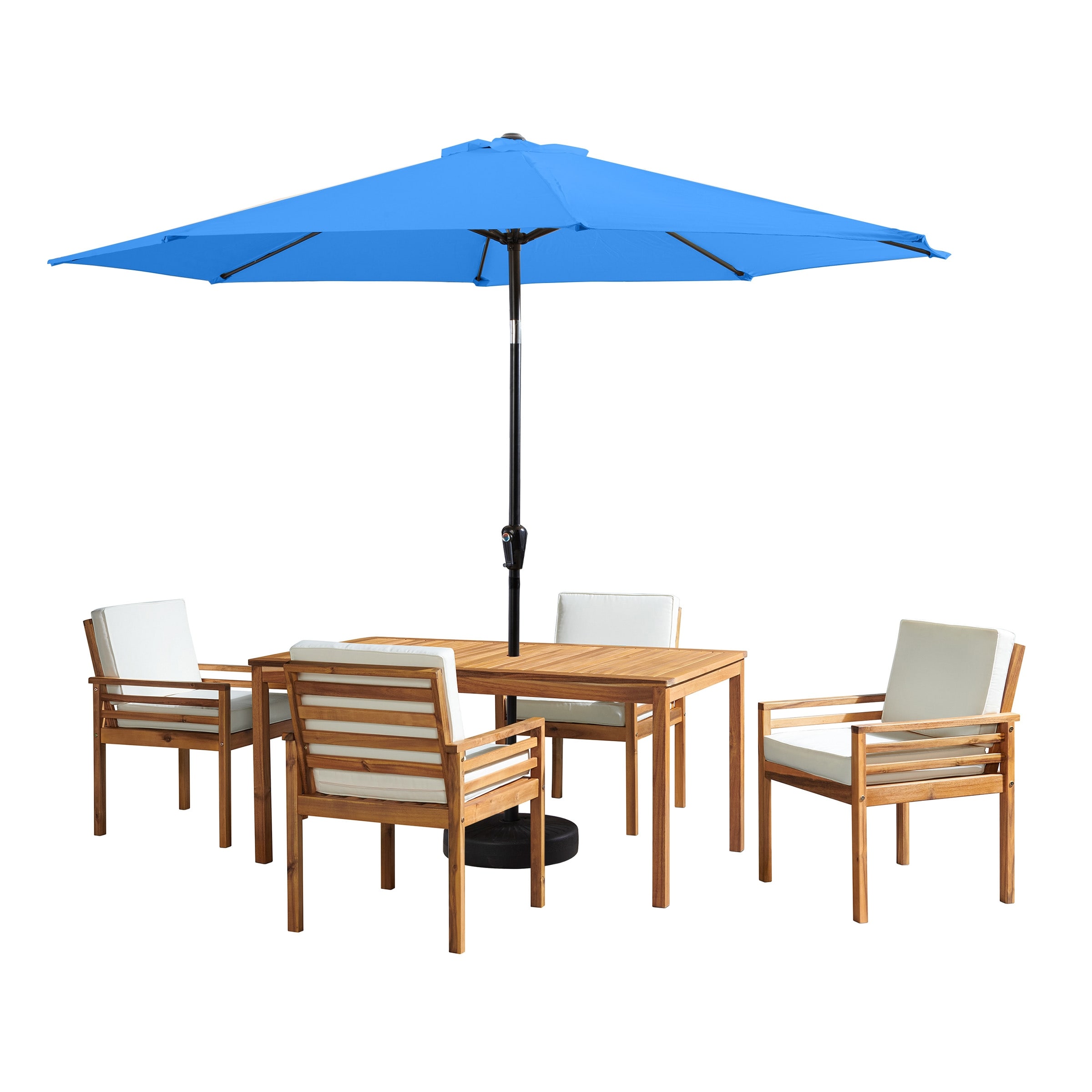 Okemo Table With 4 Chairs And 10-foot Auto Tilt Umbrella - 6 Piece Set - N/a