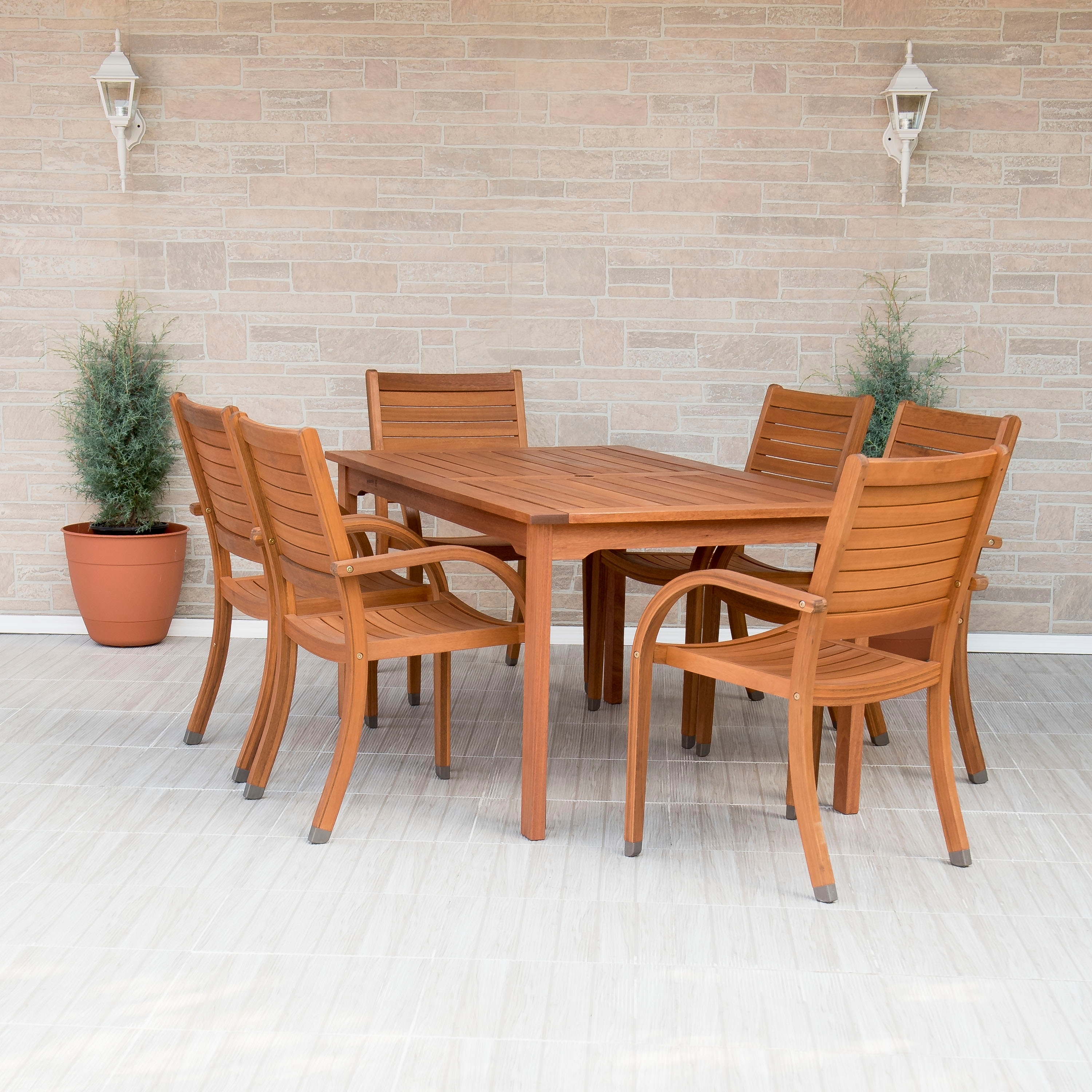 7-piece Eucalyptus Wood Rectangular Dining Set