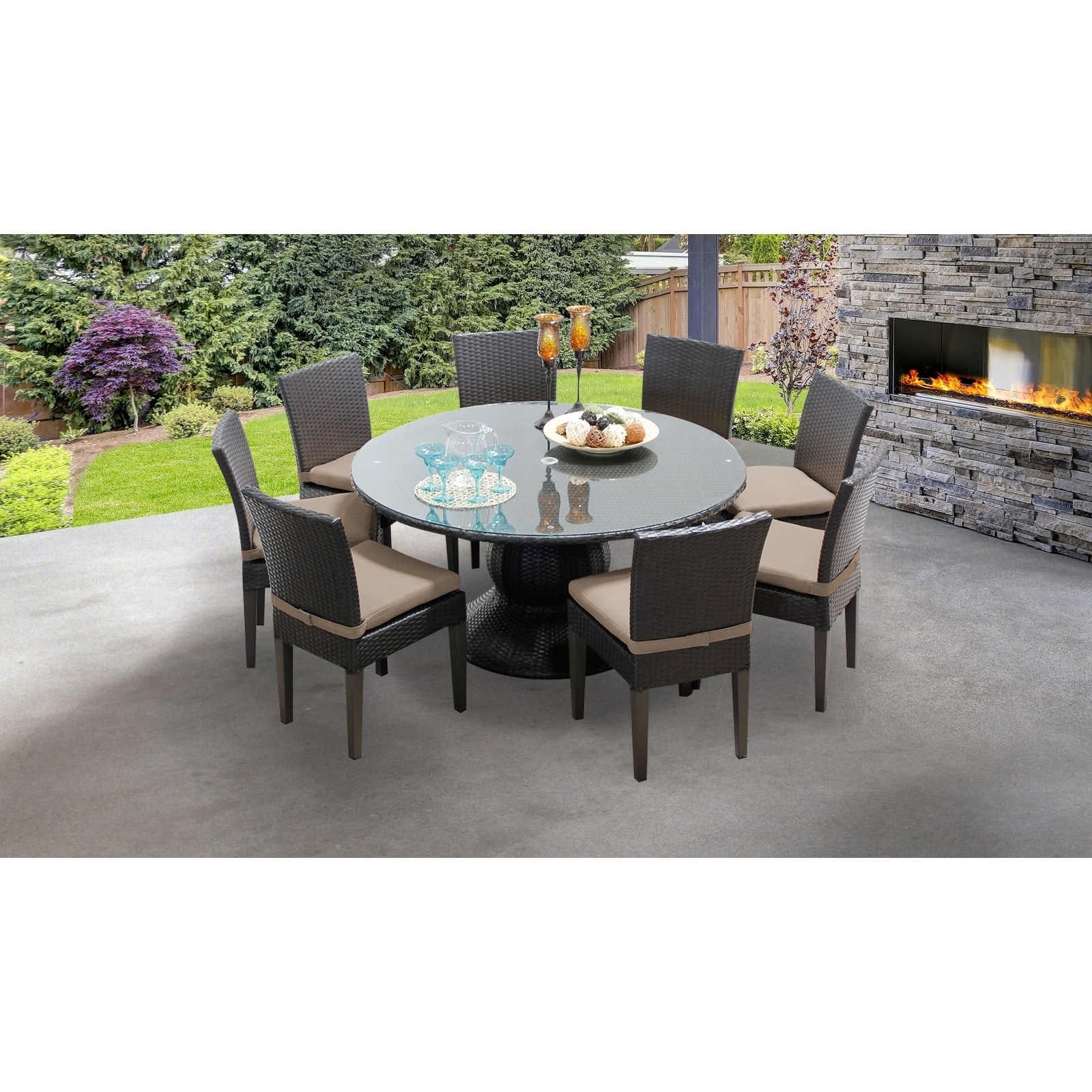 Barbados 60 Inch Outdoor Patio Dining Table With 8 Armless Chairs