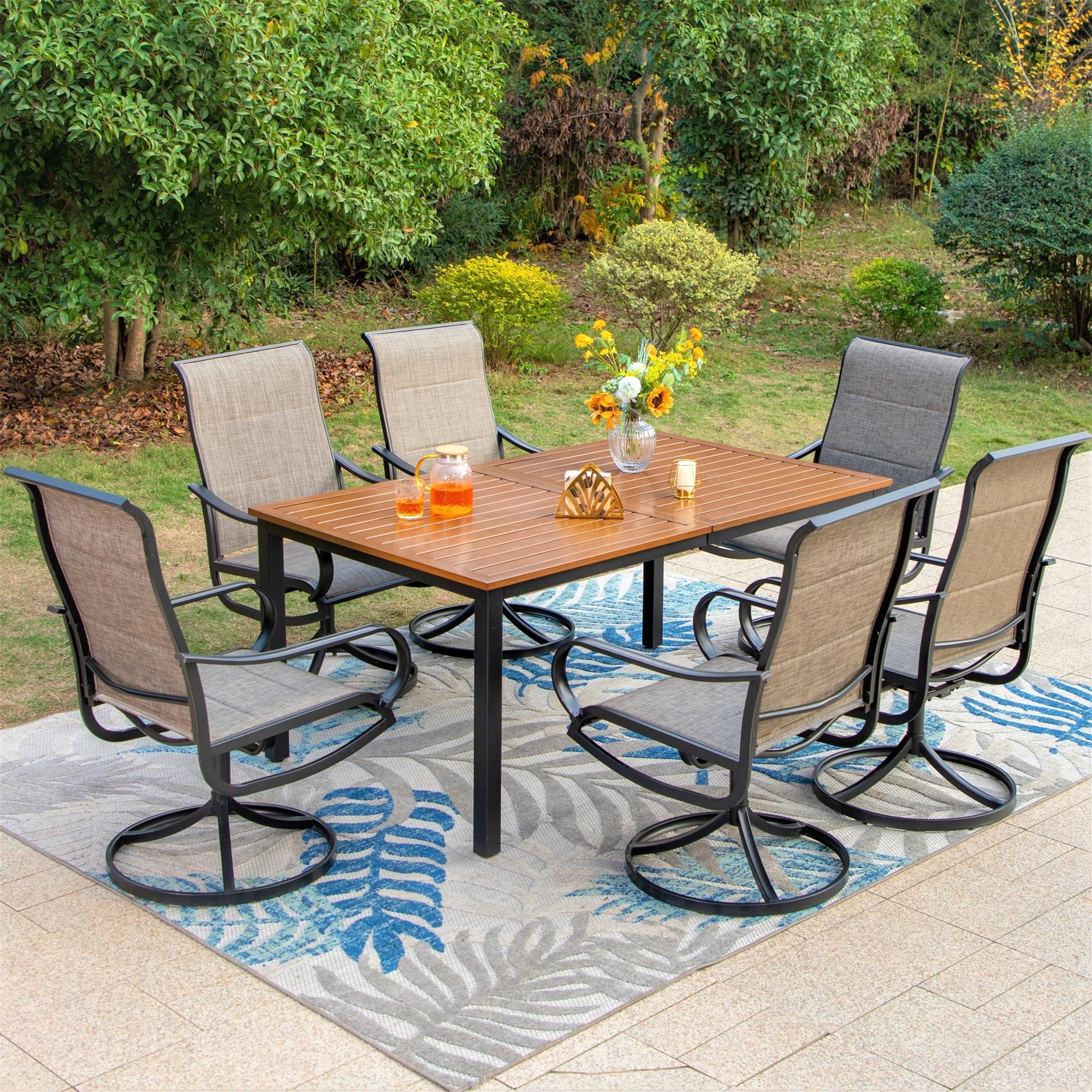 Patio Dining Set  Sling Patio Swivel Dining Chairs And 1 Metal Dining Table