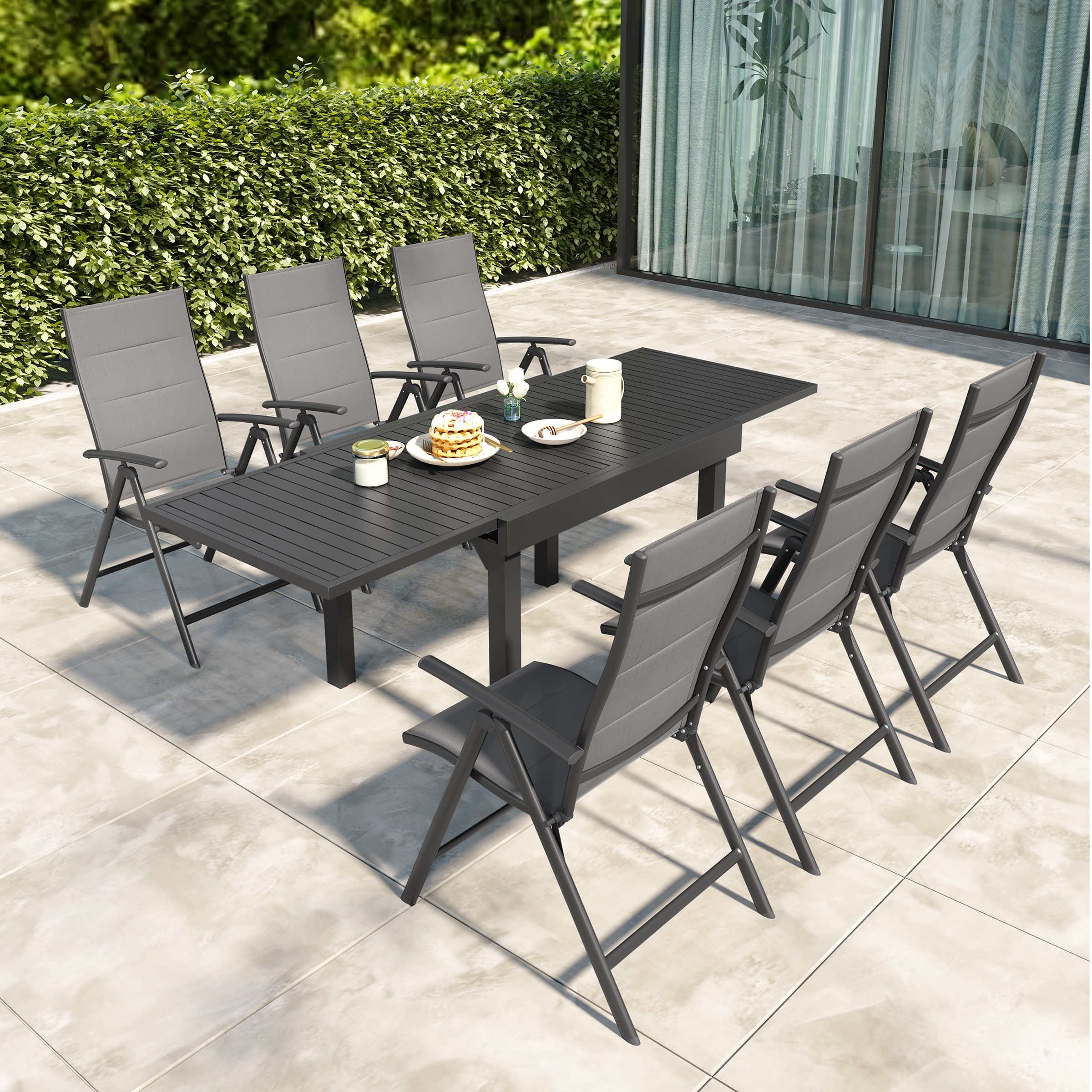 Pellebant 5/7/9-piece Aluminum Patio Dining Set With 1 Aluminum Rectangular Table And Folding Dining Chairs