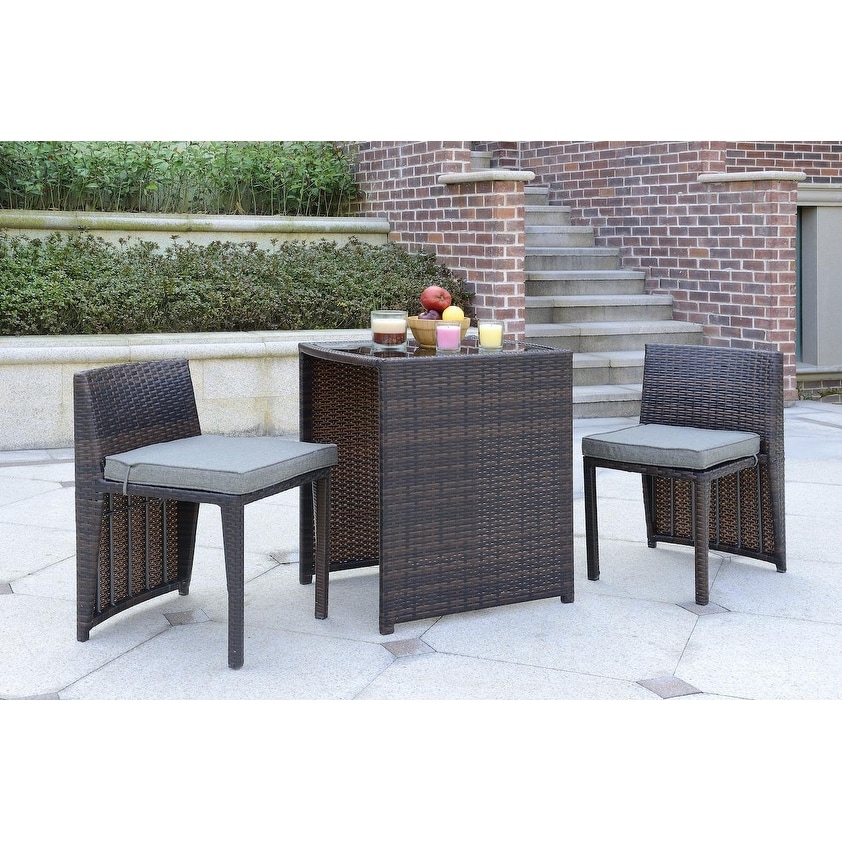 Cape Town 3-piece Outdoor Pub Set Mahogany Brown With Steel Grey Cushions