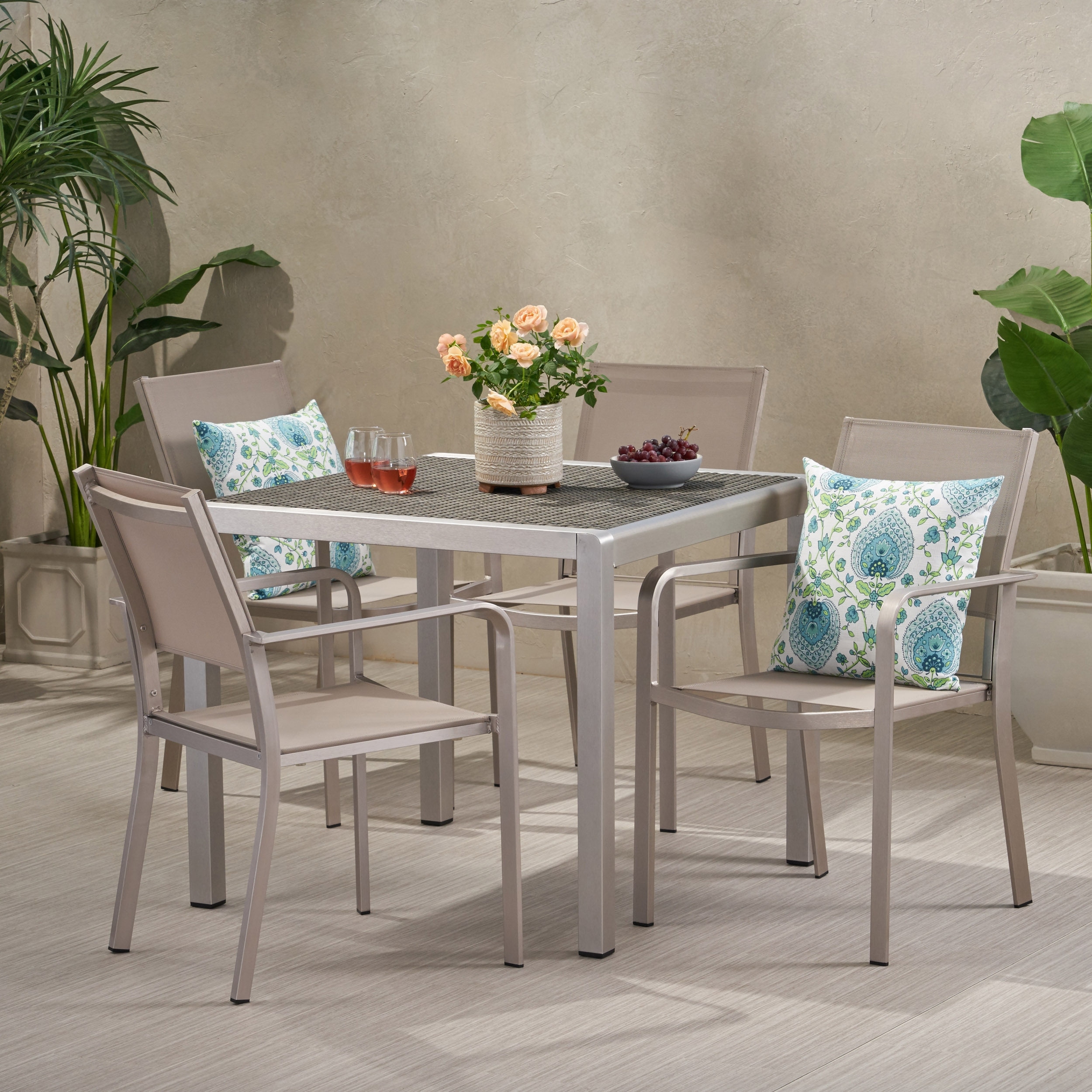 Boris Outdoor Modern 4 Seater Aluminum Dining Set With Wicker Table Top By Christopher Knight Home