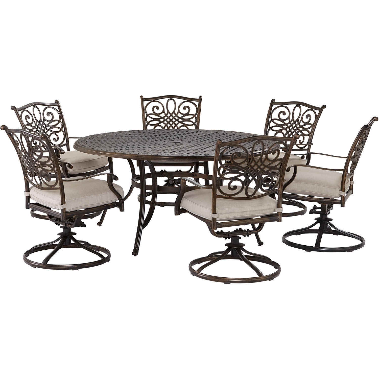 Agio Renditions 7-piece Set With 6 Swivel Rockers And 60-in. Cast-top Table  Featuring Sunbrellaand Fabric In Silver