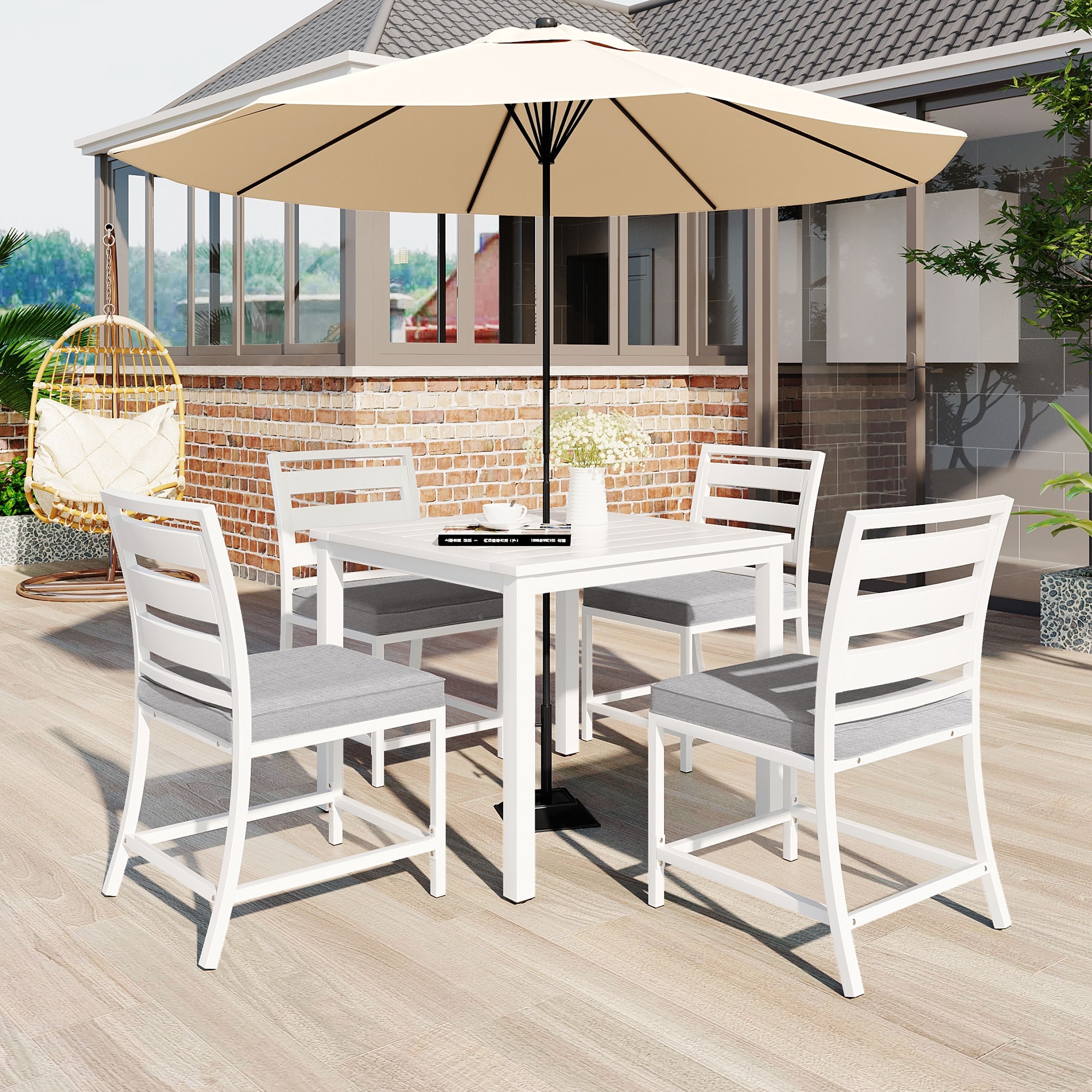 5 Pcs Patio Furniture Sets  All-weather Outdoor Dining Table Set With 4 Soft Cushions Chairs For Courtyards  Balconies  Lawns